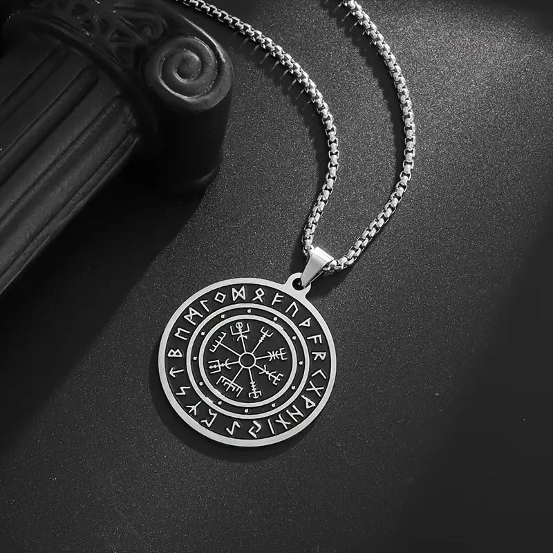 Viking Vegvisir Compass Pendant Necklace with Norse Runes, Stainless Steel Norse Jewelry for Men and Women, Nordic Viking Protection Amulet - Image 4