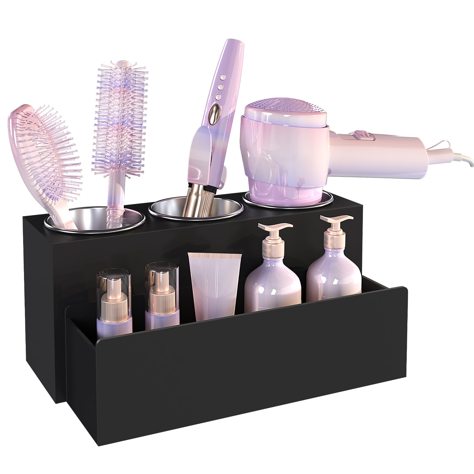 Organizador de herramientas para el cabello con soporte para secador de pelo de baño