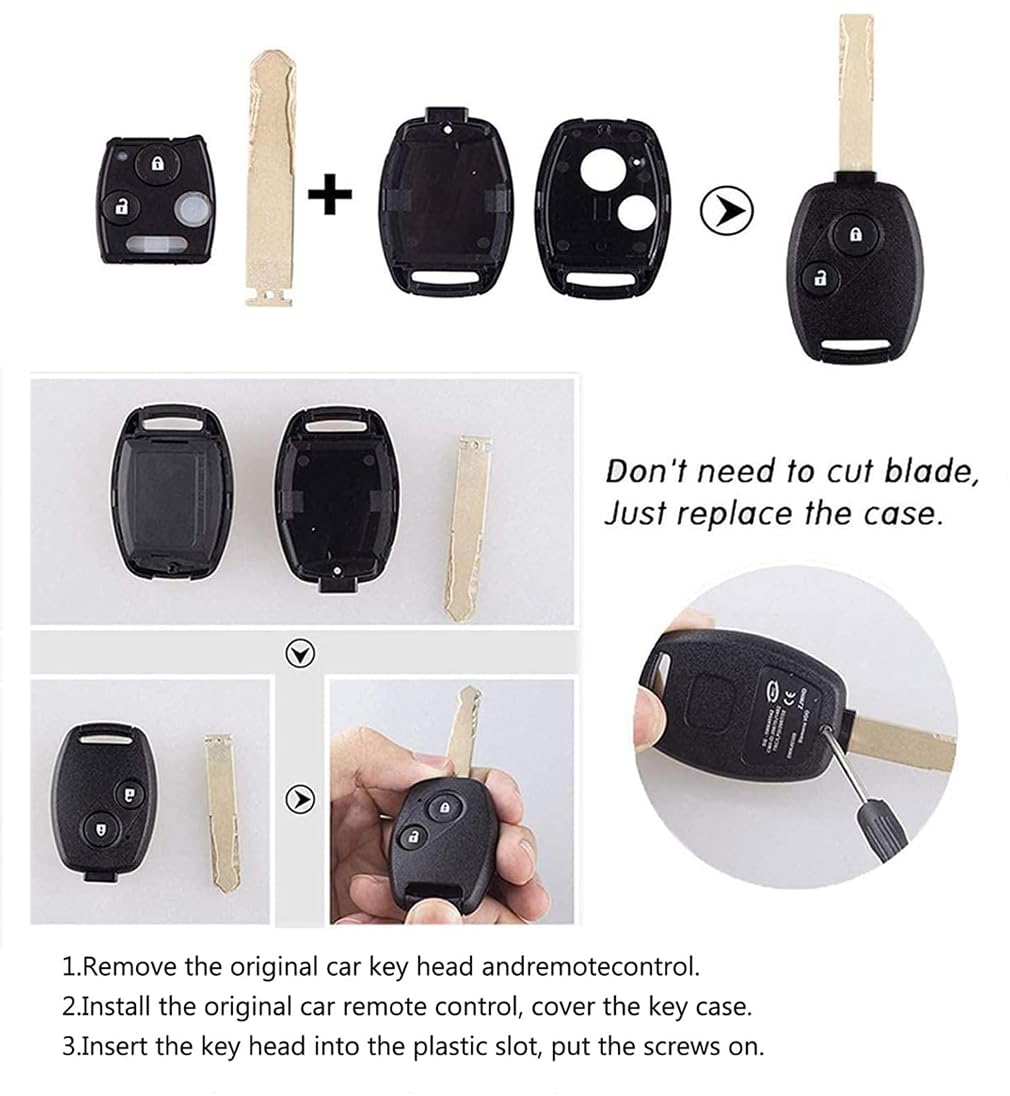 2 Custodie Telecomando Per Auto Honda - Civic, Jazz, CRV, 2 Pulsanti, Colore Nero - Foto 9