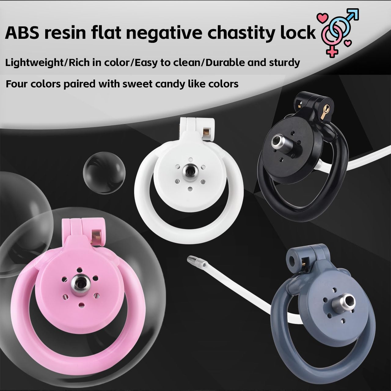 Cage Chastetée Plate avec Cathéter Cage de Chasteté pour Pénis avec 4 Anneaux Courbés Jouet Adulte Chastity Cage Inversée Légère avec Serrure Invisible pour le Bondage du Pénis de l'Homme (Black)