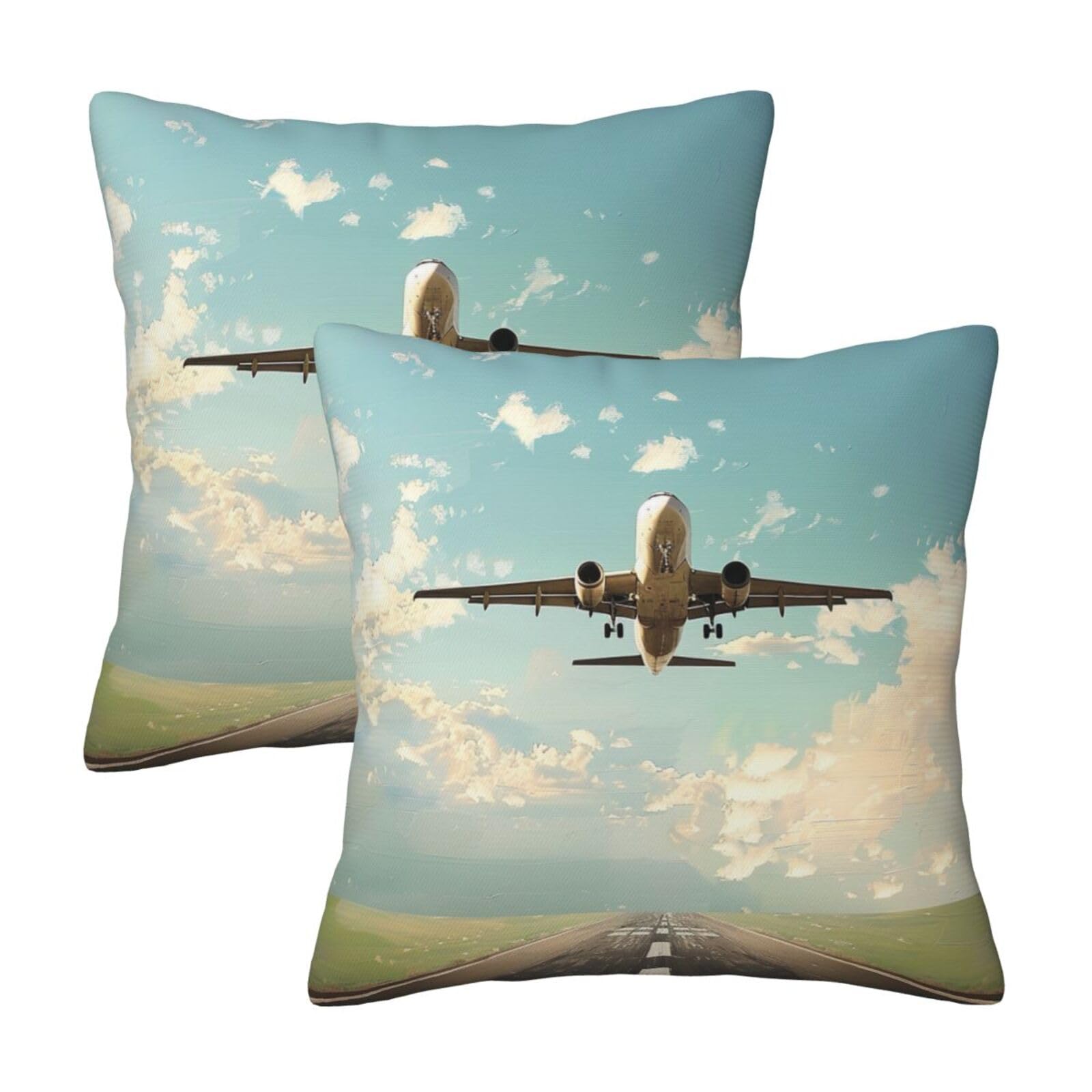 kkvhhyuo Airplane Print Pillow Covers Set of 2, Square Decorative Cushion Covers with Hidden Zipper, Throw Pillow Cases for Living Room Sofa Bed Chair, 45x45 cm