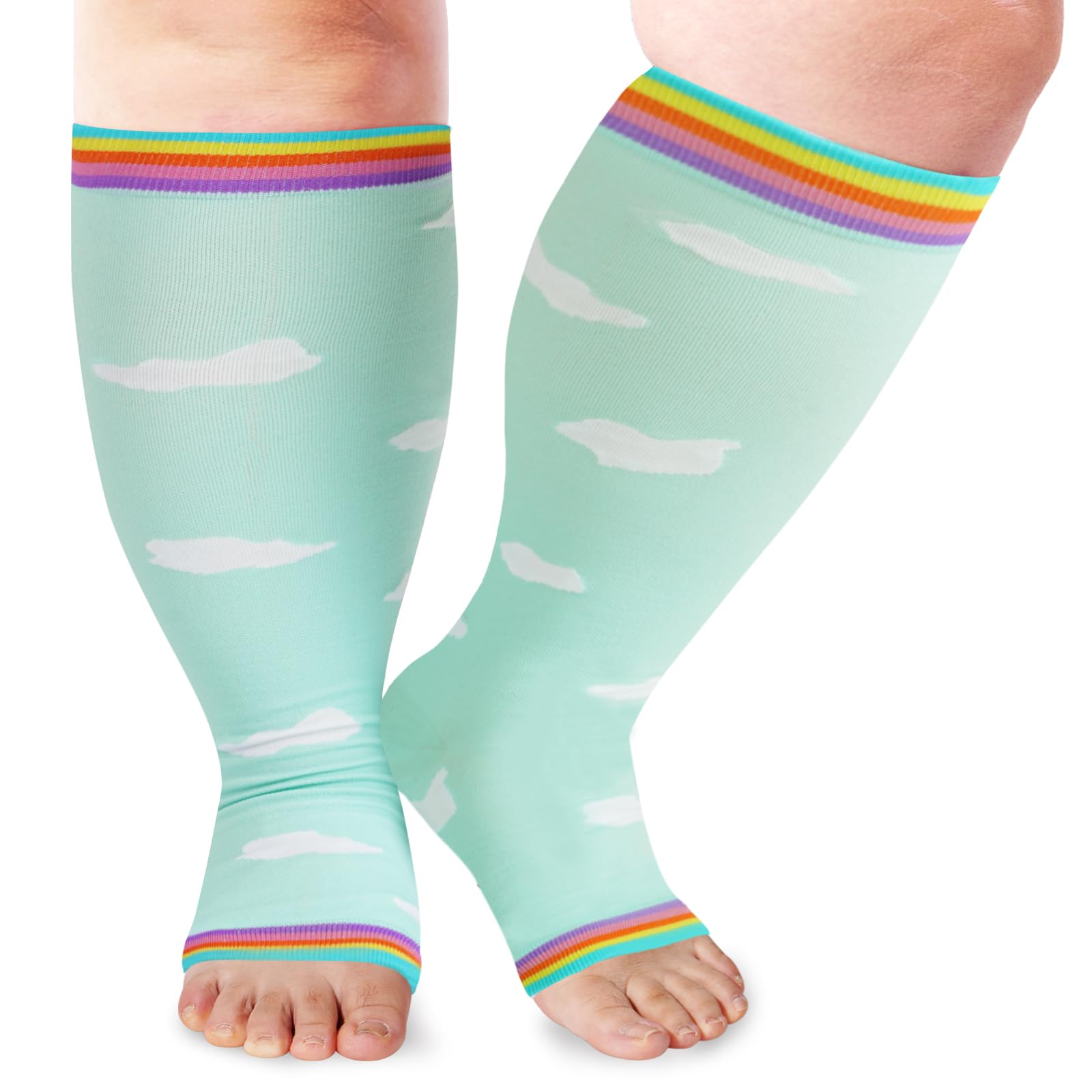 lousguta Open Toe Plus Size Compression Socks for Women & Men 15-20 mmhg Toeless Wide Calf Compression Support Knee High Socks-picture-36