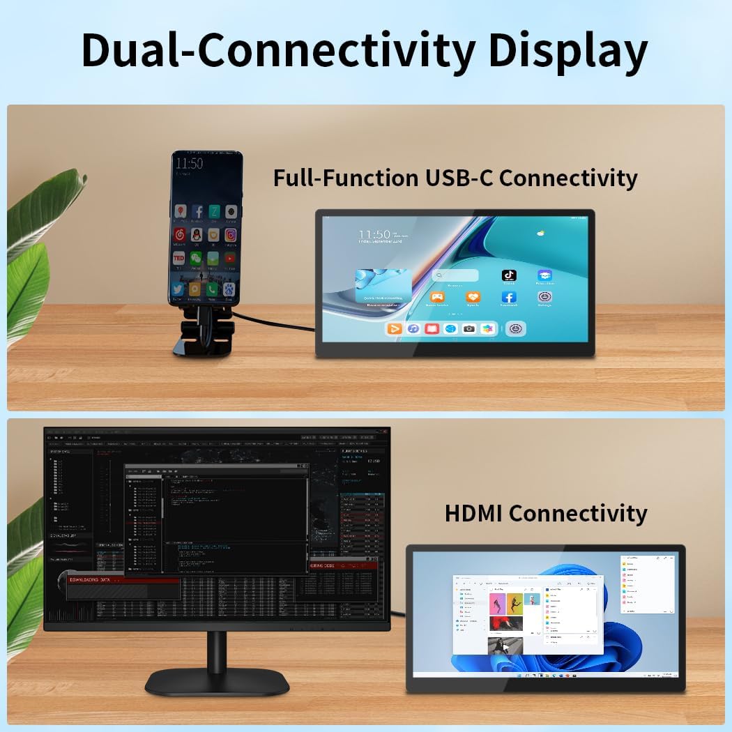 10.1 Inch Touchscreen Mini Monitor, IPS 1540×720 USB-C HDMI Portable Secondary Display with Stand & Speaker, Stretched Bar Screen for PC Laptop Rasp PI AIDA64 STEM DIY