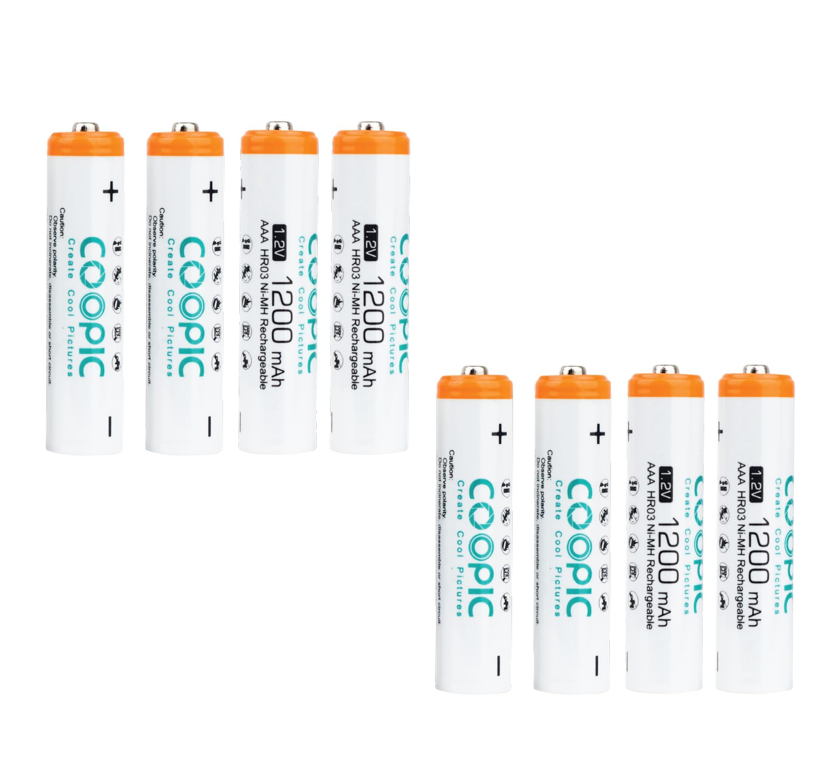 8pcs 1200mAh AAA HR03 Ni-MH Pre-charged type Rechargeable Battery