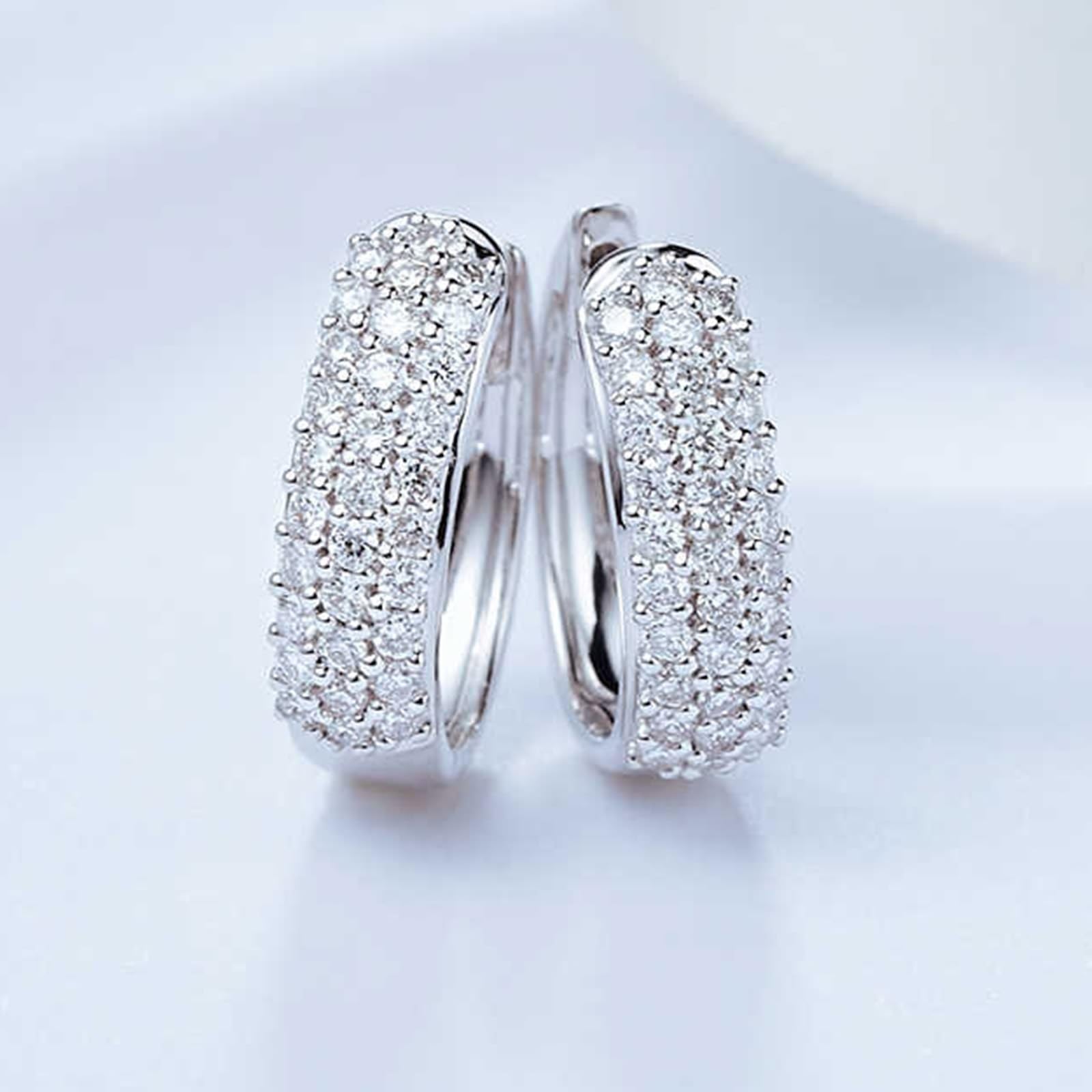 Epinki 9K/14K/18K białe złoto Creole Hoop Prawdziwe Złoto Biżuteria, 3 rzędy kolczyków laboratoryjnych Diament (szlif okrągły, biały), kolczyki damskie w stylu vintage 18/14/9-karatowe złoto