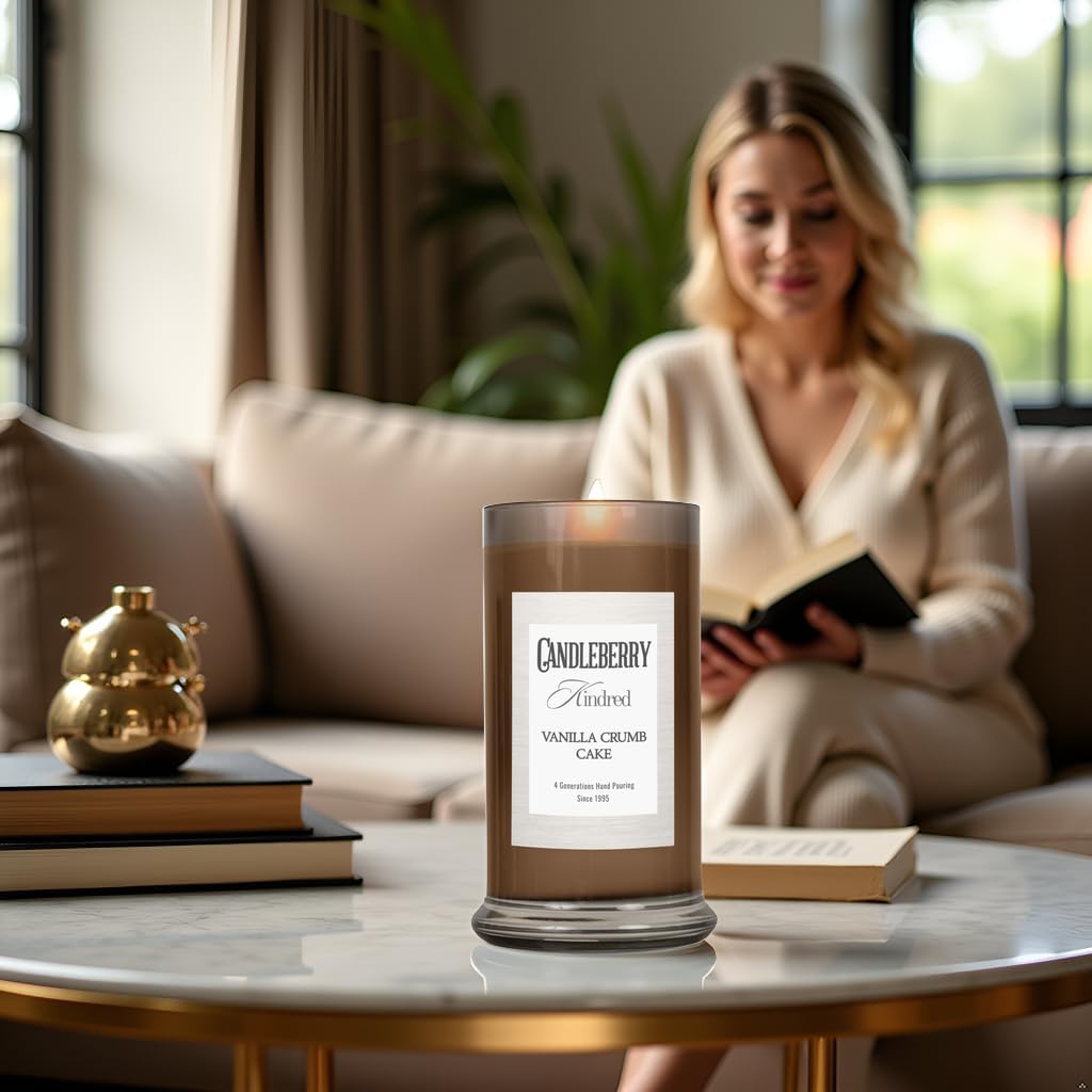 Candleberry Candles Kindred Collection | Luxury Glass Jar | USA Hand Poured Soy Blend Candle | Highly Scented & Long Lasting | Up to 90 Hour Burn Time (Vanilla Crumb Cake)