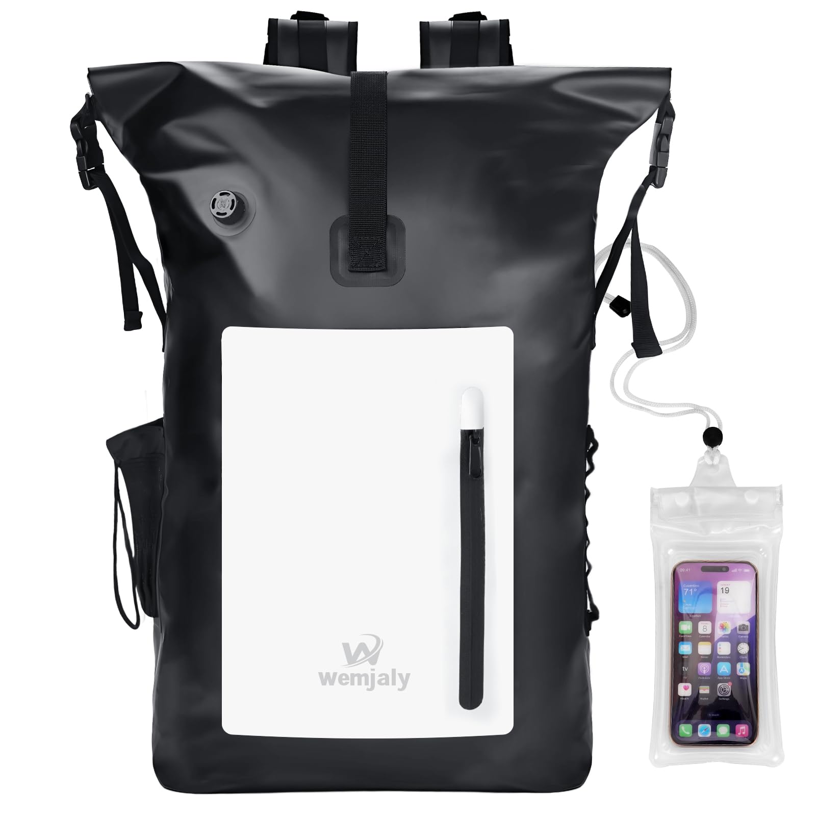 Wemjaly Wasserdichter Rucksack - 30L Rolltop Rucksack mit Laptopfach Reißverschluss Tasche und IPX8 Handyhülle, Dry Bag Rucksack für Kajak, Angeln, Rafting, Radfahren, Täglichen Gebrauch