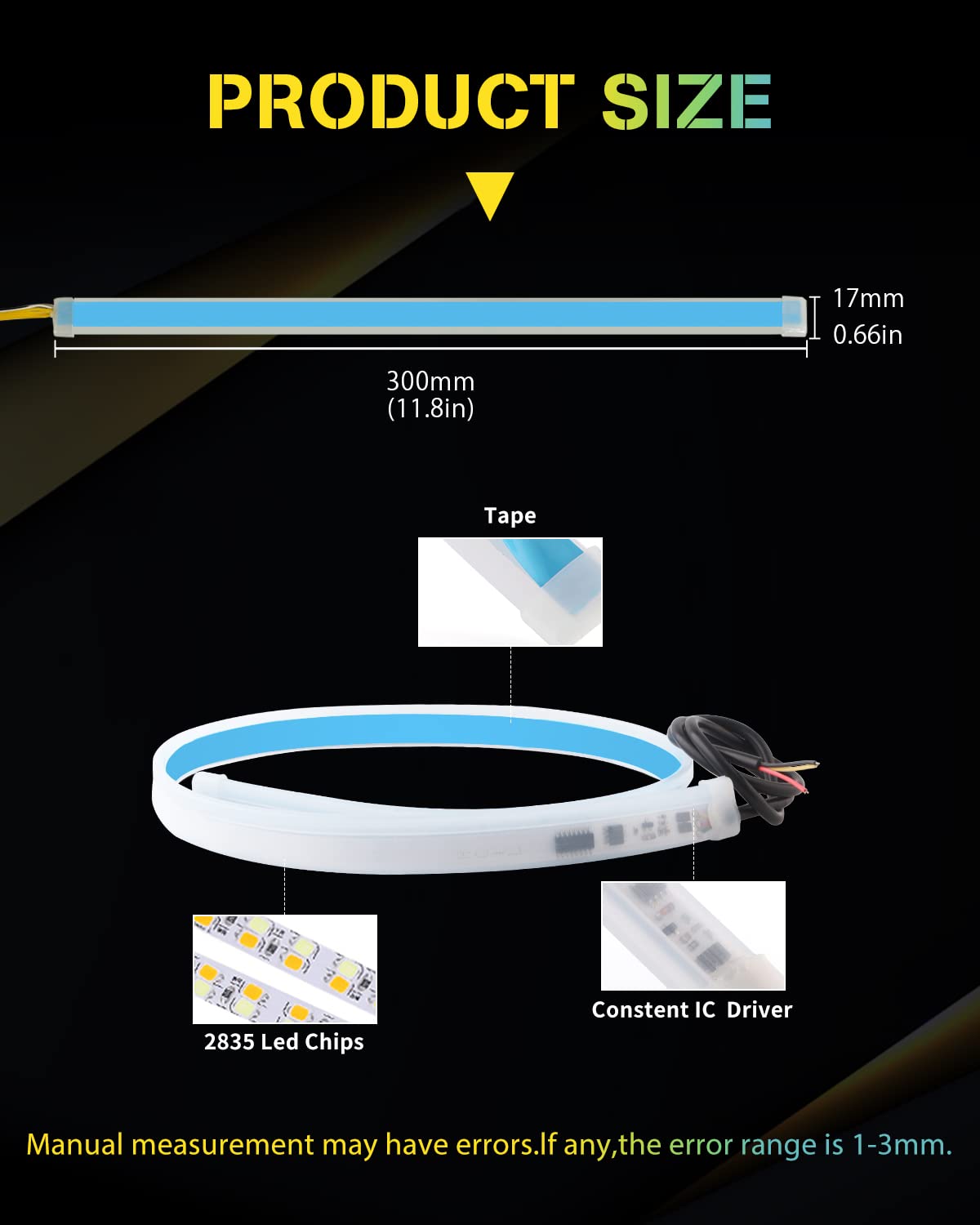 YONGMING 30CM Luces De Tira De Led Dell Delgadas Y Flexibles A Prueba De Agua, 12V Blanco áMbar Luces Diurnas,Enciende Los SemáForos Para Los Faros Del Coche