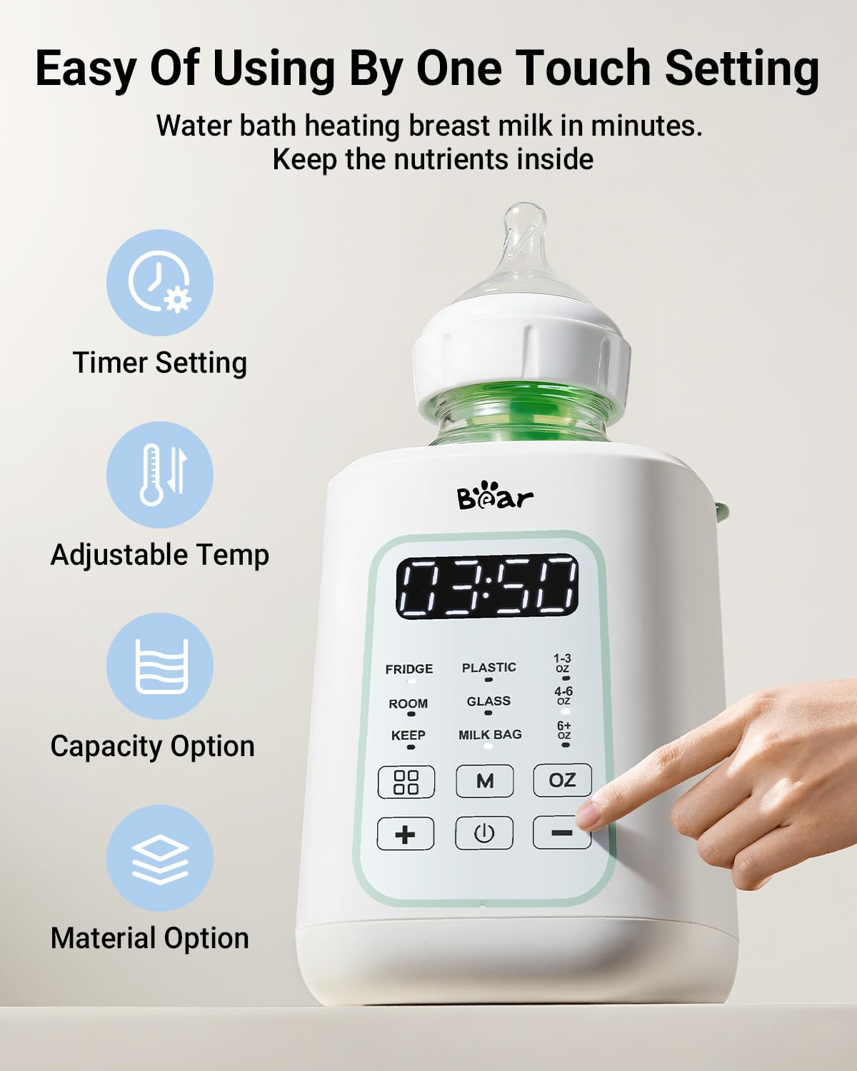 Bear Bottle Warmer, Baby Milk Warmer Breastmilk Bag Formula Fast Warming for New Born Baby Bottles, Time Temp Control Automatic Shut Off at Home Use