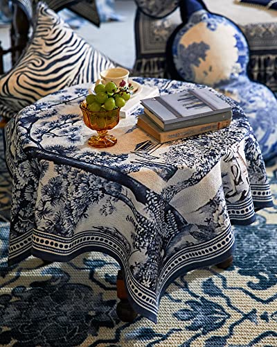 Retro Blue White Square Table Cover, Waterproof Coffee Table Cloths Porcelain Pattern Block Print End Table Cloth, Cocktail Table Cloth For Party Kitchen Dining (90X90Cm/35.5X35.5Inch) #TOP2