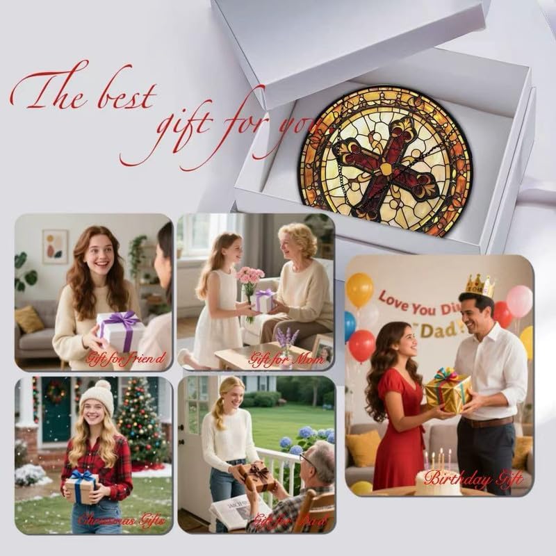 Stained Glass Cross Suncatcher for Window – Christian Tiffany-Style Religious Hanging Panel, Decorative Glass Window Art for Home, Prayer Room, Church, Faith-Inspired Gift