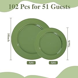 I00000 102 Pcs Green Plastic Plates, Green Disposable Plates Include 51 Dinner Plate 10 and 51 Dessert Plate 7 Perfect for Birthday, Party & Wedding