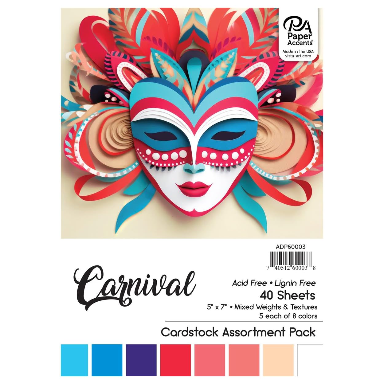 Accent Design Paper Accents Cardstock Variety Pack 5x7" 40 Sheets – Carnival Colored Cardstock, Card Stock, Construction Paper for Scrapbooking, DIY,