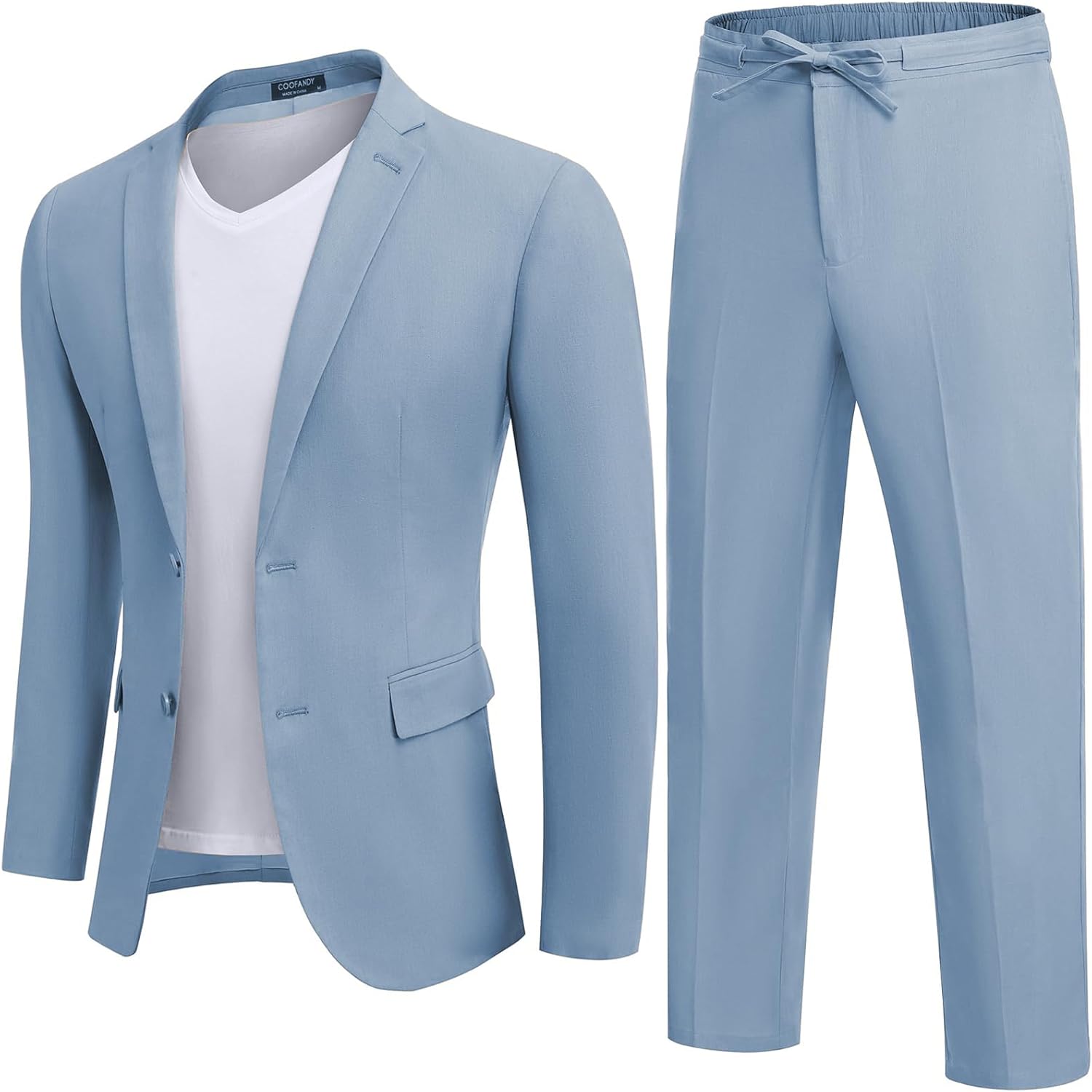 COOFANDY Men's 2 Piece Linen Suits Set Regular Fit Casual Lightweight Blazer Jacket and Pants - Image 3