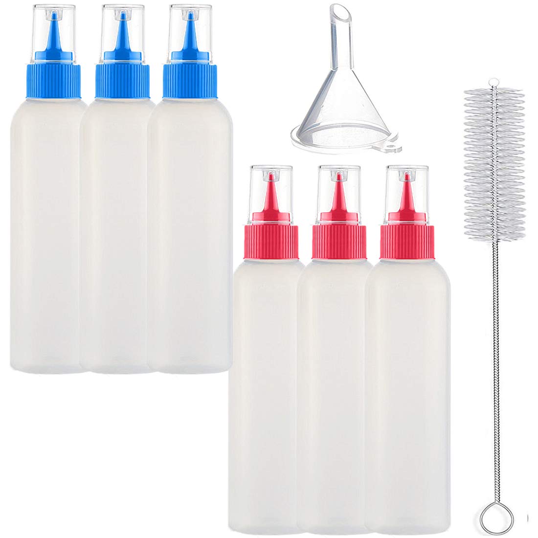 morneve Squeeze Bottles, Writer Bottle for Cookies Icing Sugar Decorating/Cake Biscuit Pancake Food Coloring, BPA-FREE Baking Tools Arts Crafts Kit Applicator Bottles with Brush Funnel, 60mL 6pcs