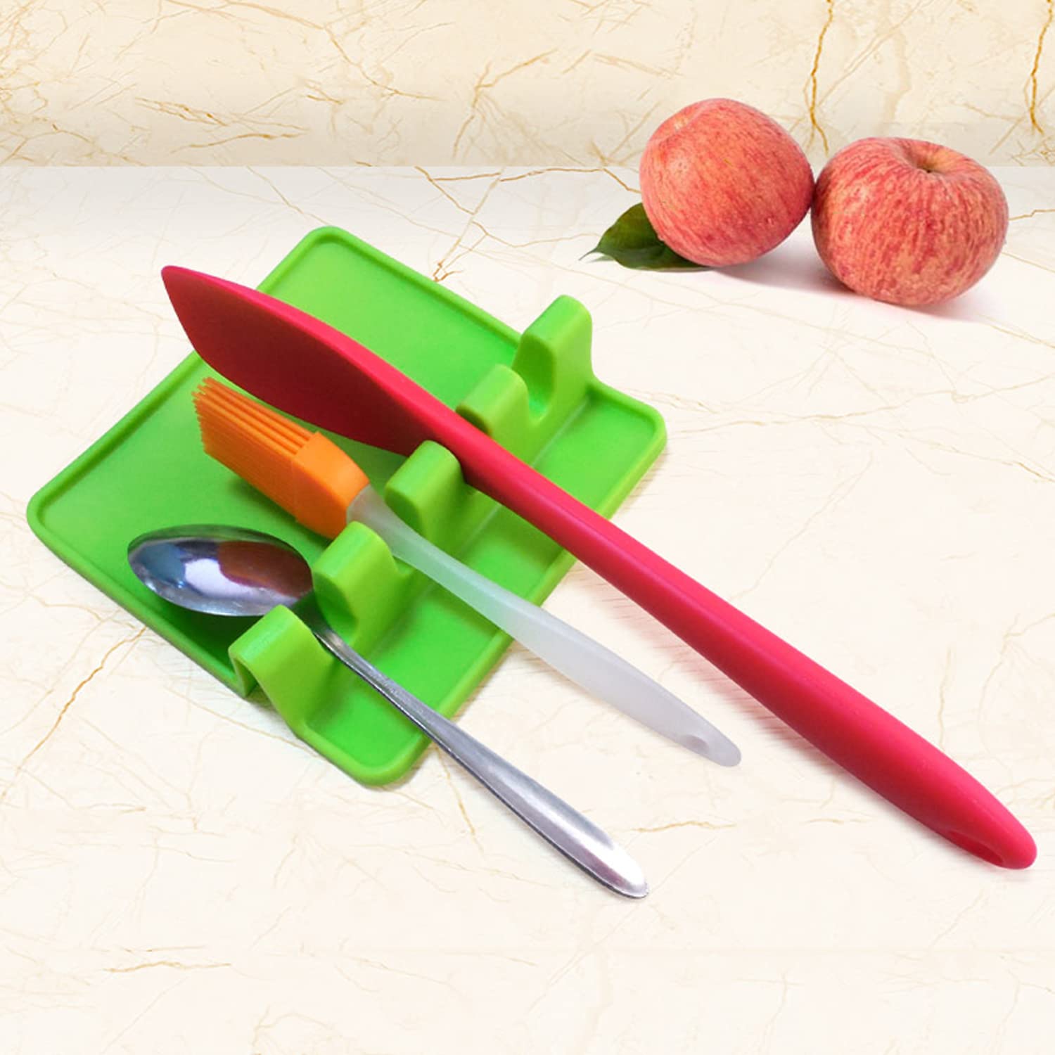 Bandeja de utensilios de cocina de 2 piezas, bandeja de silicona para cucharas multifunción, antideslizante y resistente al calor, para colocar cucharas, tapas, espátulas, palillos