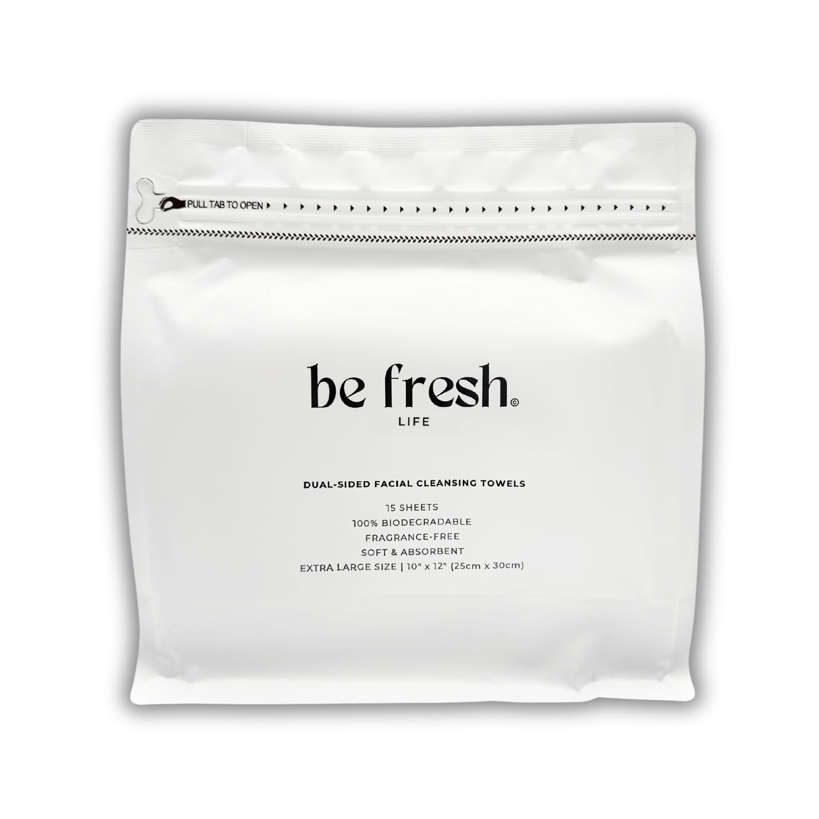 Be Fresh Life Dual-Sided Facial Cleansing Towels (15CT), Disposable Facial Cleansing Towels, Makeup Remover Dry Wipes, White