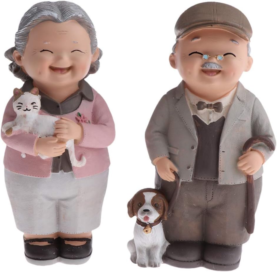 SGerste Old Married Couple Figure Figurine Statues Home Garden Ornaments Decor - Multicolor, Drinking Tea (M)