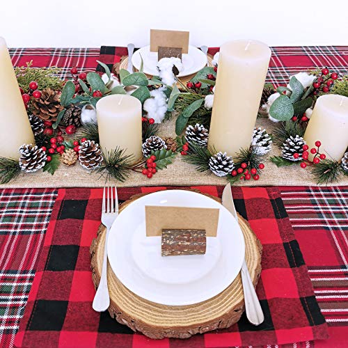 4 Pcs Artificial Snowy Pine Cone And Red Berry Candle Rings Christmas Candle Holder Rings Candle Wreath Rings Mini Wreaths With Holly Leaves 7.1" Wide For Christmas Holiday Winter Decoration #TOP3
