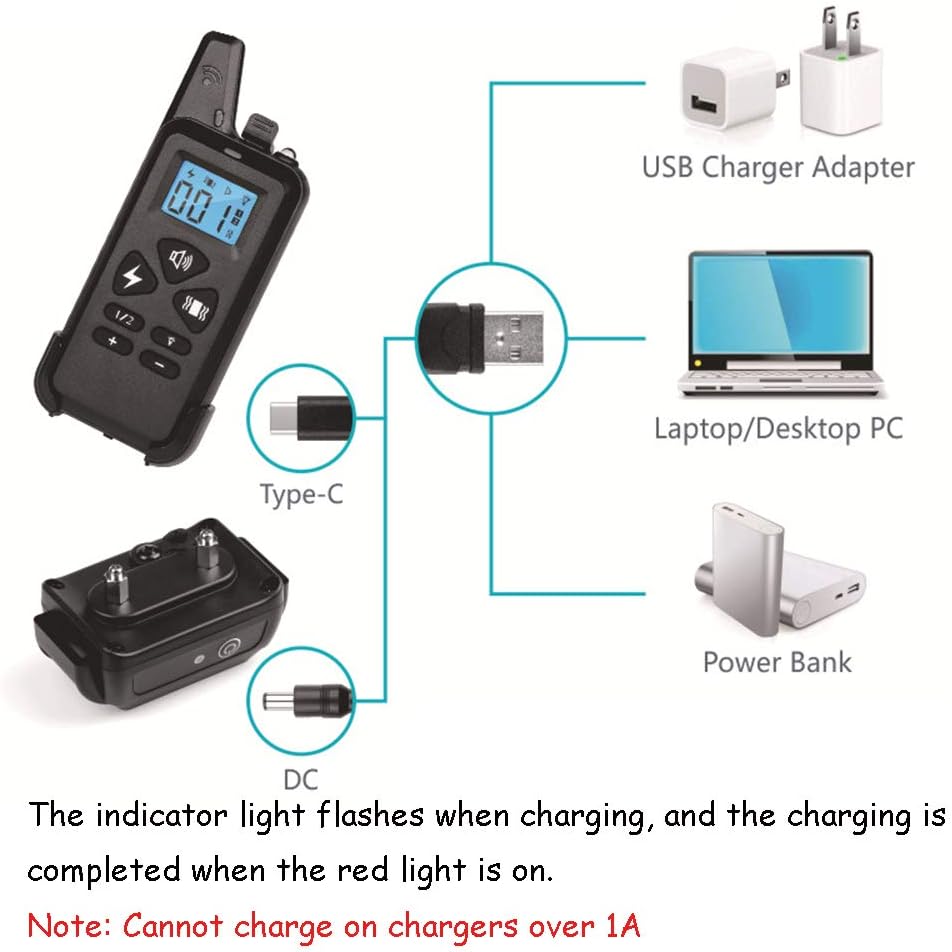 Dog Training Collar with Remote Rechargeable Waterproof Electric Shock Collar for Dogs Dog Training Collar with Remote Shock Training Collar Stop Bark Device for Medium and Large Dogs up to 300M