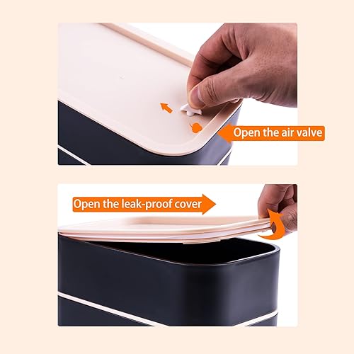 Miniatura 6 de Lonchera Bento para adultos, lonchera japonesa para adultos, lonchera Bento con a prueba de fugas, 54 onzas, color negro, sin bolsa