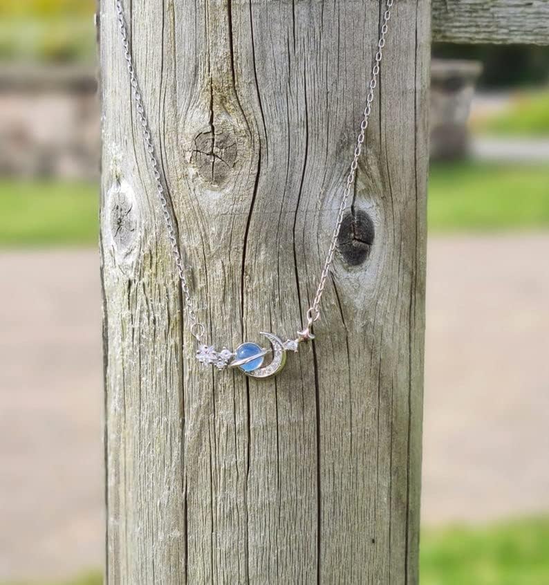 Miniatura 6 de Angol Collar de piedra lunar de plata de ley 925, luna y estrella, planeta, collar para mujer, collar de luna creciente, joyería de piedra lunar,