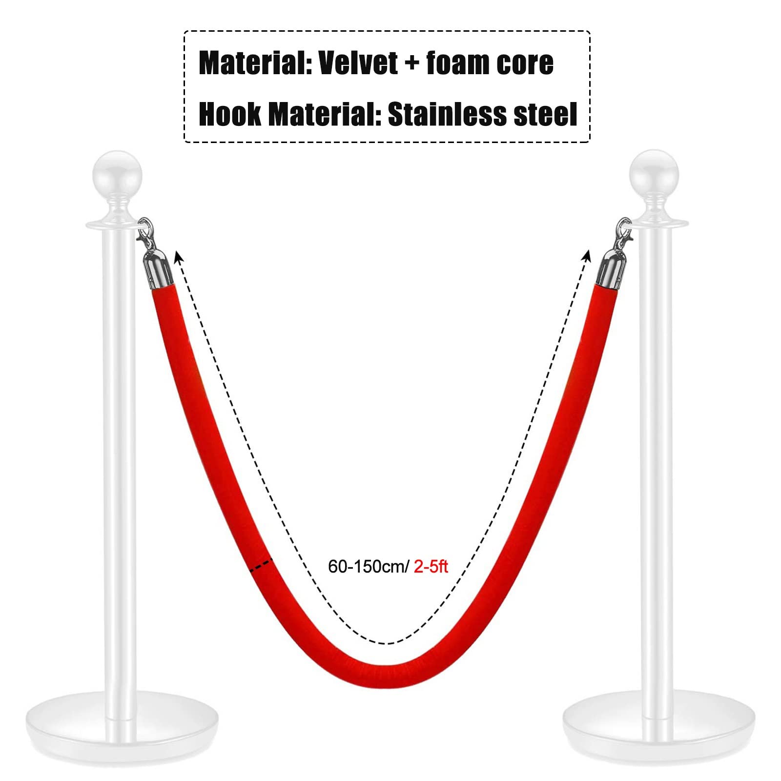 Cuerda VIP de pie, 1,2 m, Cuerda Amarilla para Control de multitudes para Eventos de Alfombra roja, Cuerda Resistente para Colgar como Barrera para Fiestas temáticas y Eventos, 1,2 m de Long