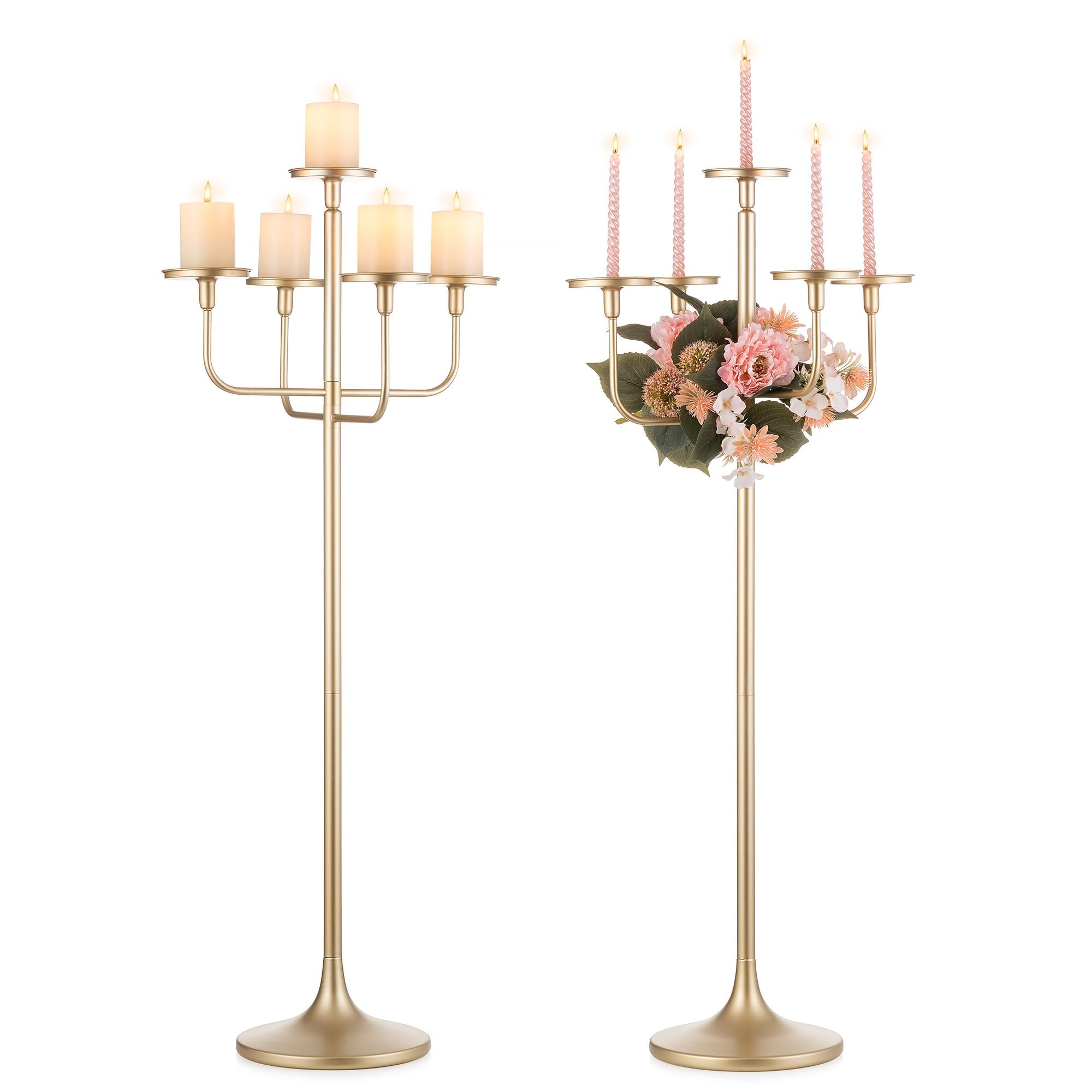 Romadedi Candelabra Tall Candle Holder - 47 inch Floor Gold Candle Holders Wedding Centerpiece for Pillar Candlestick Centerpiece Decor