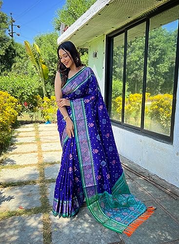 Image of Panzora Women's Patola Silk Meenakari Work Saree With Unstitched Blouse Piece