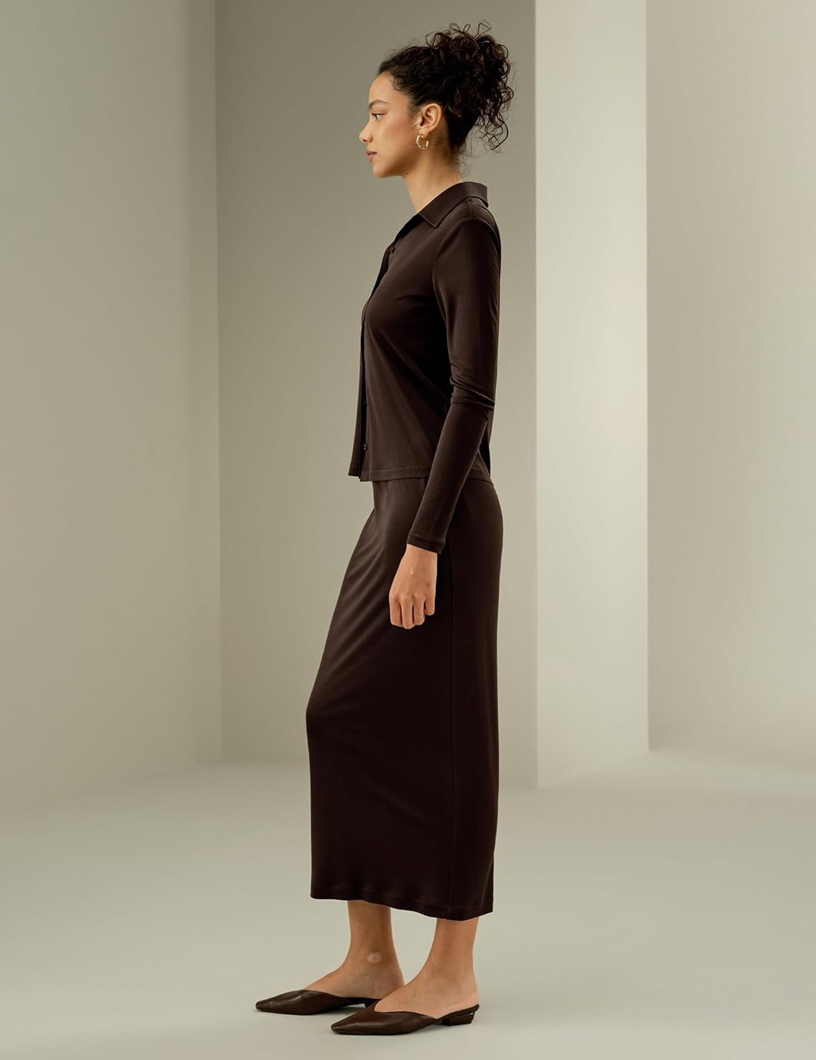 LilySilk 100% Silk Jersey Shirt for Women Basic Slim Silk Knit Stretchable Long Sleeve Button Front - Image 5