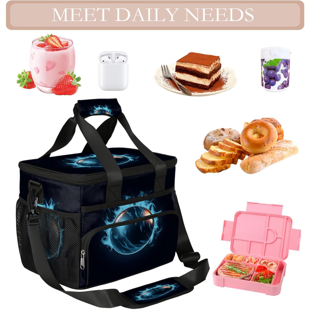 Mexpekil Borsa termica termica a prova di perdite, riutilizzabile, con motivo a palline, picnic, per donne, uomini, lavoro, campeggio, spiaggia, ufficio, 24 lattine, 15 l