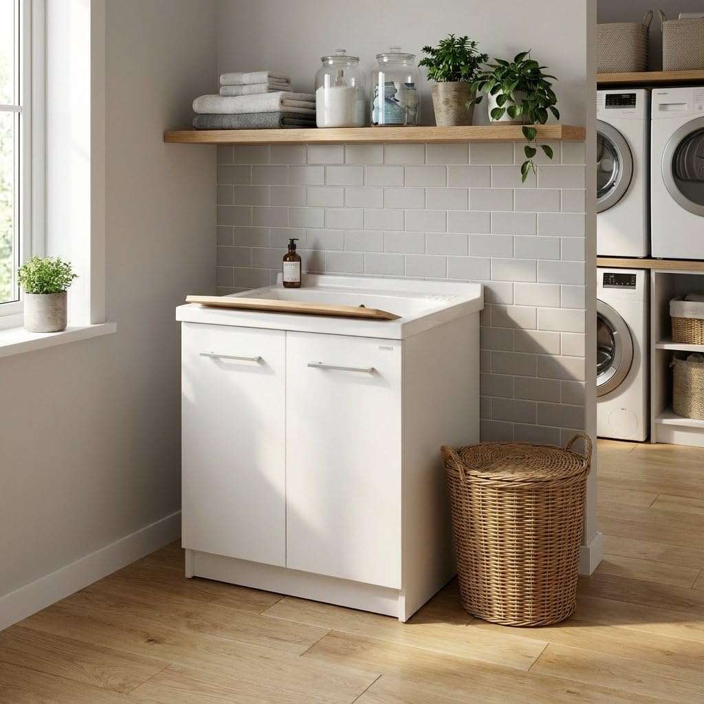 Mobile per lavatoio 75x61x81 cm con asse in legno – Revine | Dolomite