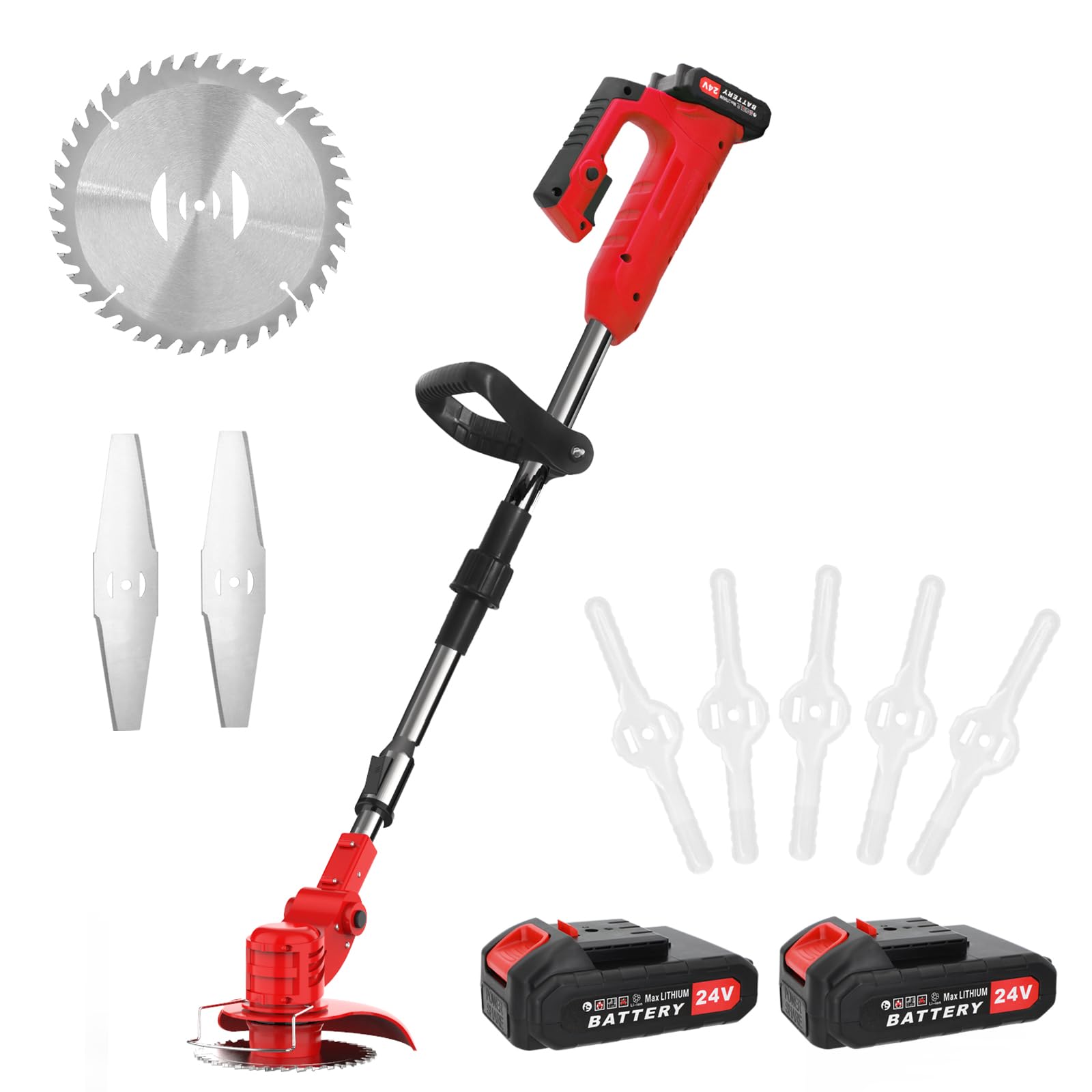 Electric Lawn Trimmer Cordless 2PCS 24v 2.0Ah Battery Weed Wacker with Blades,with 4000mah Li-Ion Battery Powered and 3 Types Weed Wacker Blade