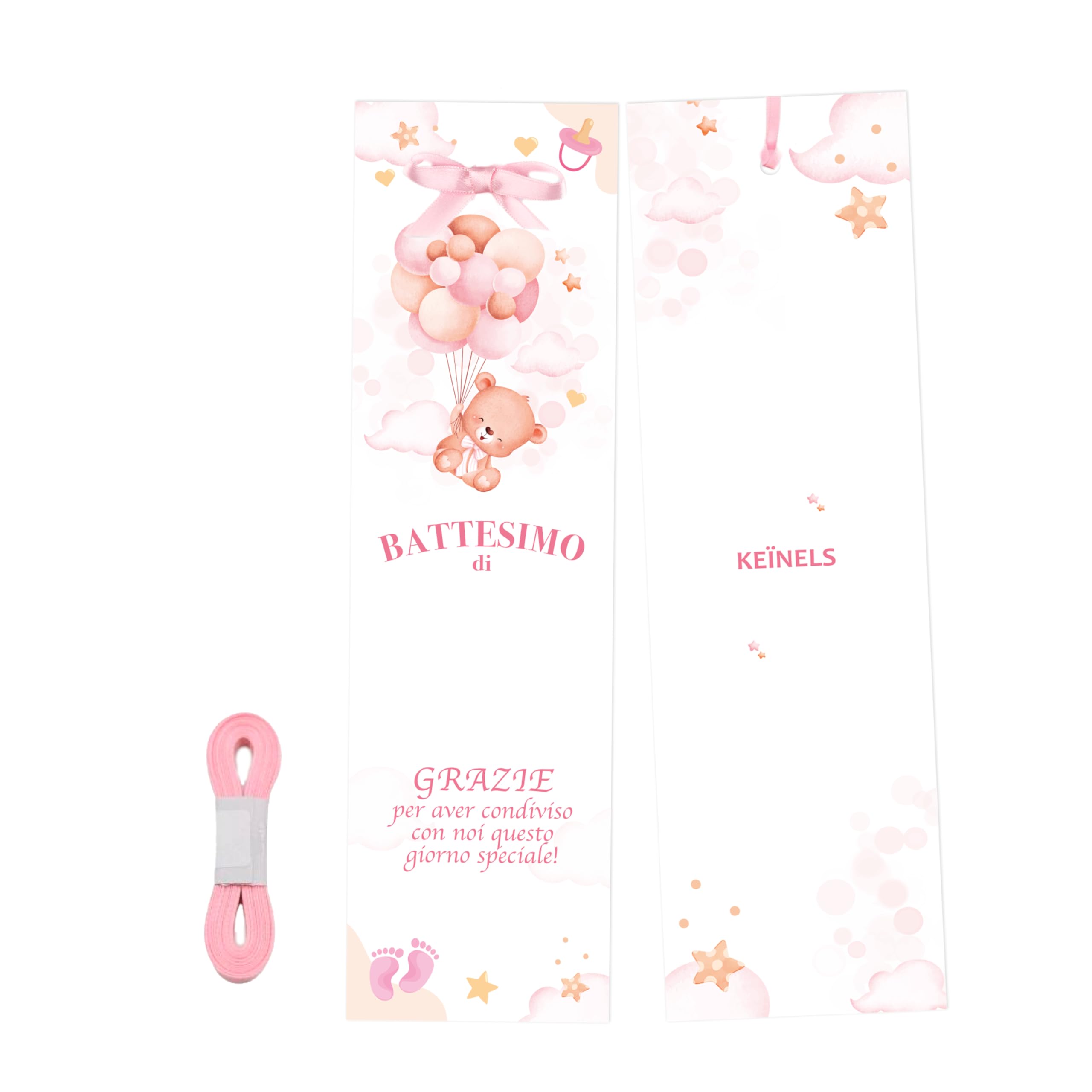 Lot De 50 Marque-Pages Baptême Fille Avec Ruban Rose - Décorations Table Et Cadeaux Invités
