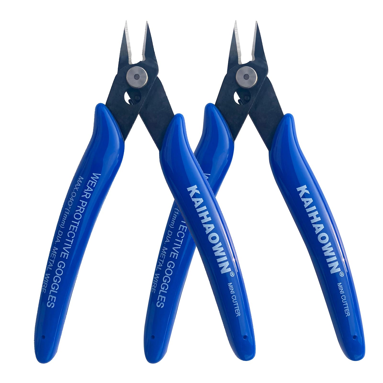 KAIHAOWIN Micro Wire Cutters with Spring, 2 Pack, 5 inch Precision Mini Flush Cutters Bulk, Nippers, Flush Cutting Pliers, Wire Snips, Small Side