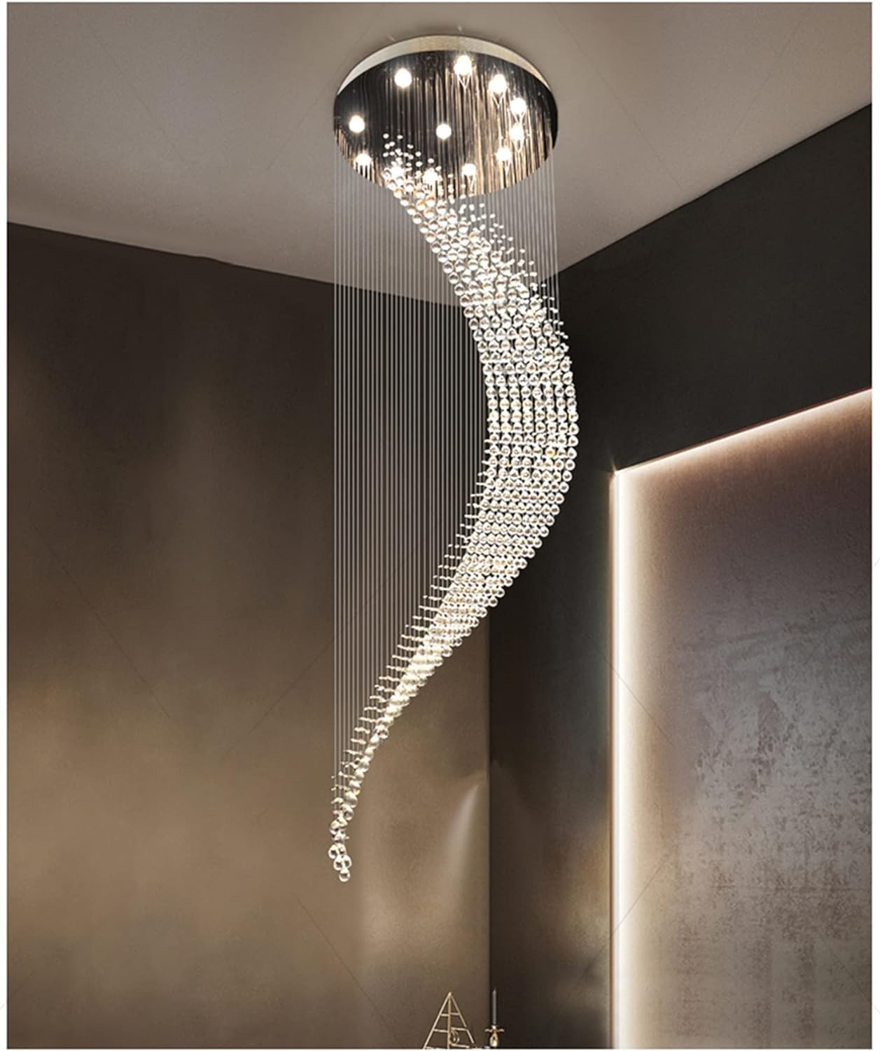 Lámpara de araña moderna LED, lámpara de cristal de escalera moderna, diseño en espiral de lujo, lámpara de pasillo, sala de estar, comedor, lámpara de cristal de alambre de suspensión, loft, lámpara