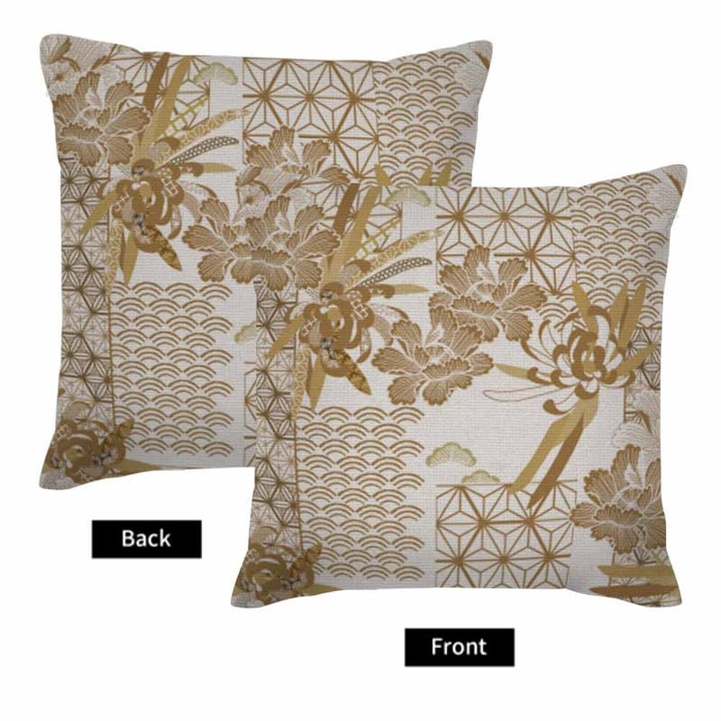 Image of Throw Pillow Covers Japanese Gold Floral and Geometric Tile Geometric Chinese Japanese Pillow Case 18x18 Inch Cushion Cover for Home Party