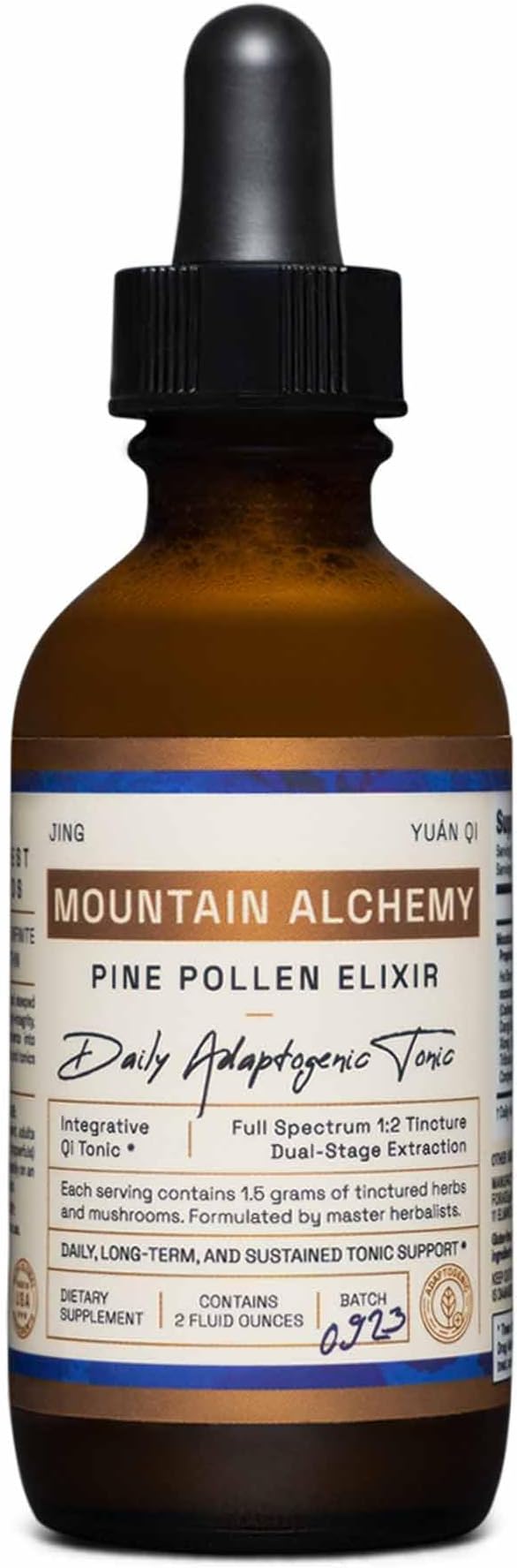 RAW Forest Foods Mountain Alchemy Pine Pollen Elixir Tincture โ 1:2 True DualโStage Extraction โ Daily Adaptogenic and Tonic Support โ Single Origin โ Men and Women โ 2 Fl Ounce Bottle