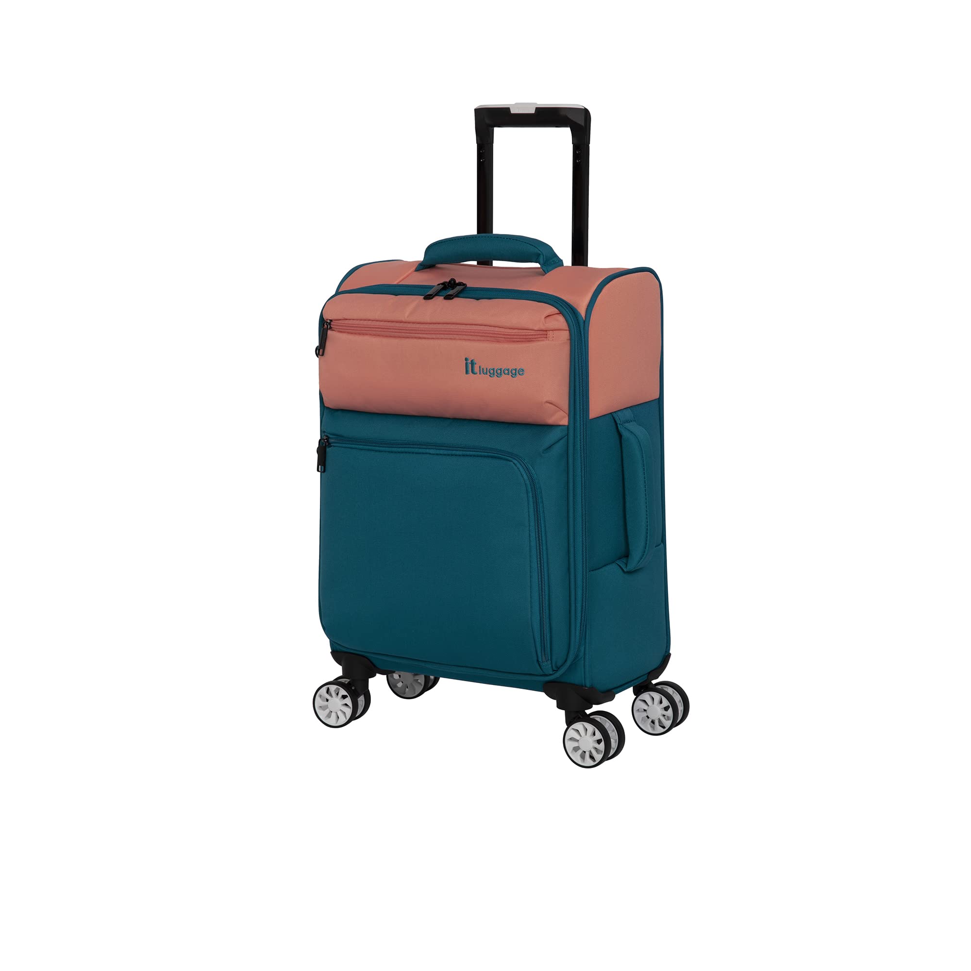 Photo 1 of USED: it luggage Duo-Tone 22" Softside Carry-On 8 Wheel Spinner, Peach/Sea Teal 22" Peach / Sea Teal