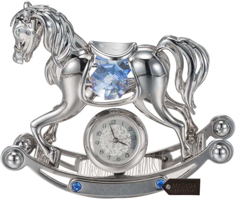 Matashi Chrome Plated Crystal Studded Silver Rocking Horse Desk Clock – Unique Gift for Mom, Wife, Grandma, Daughter – Beautiful Mother’s Day, Anniversary, Birthday Present for Home, Bedroom, Office