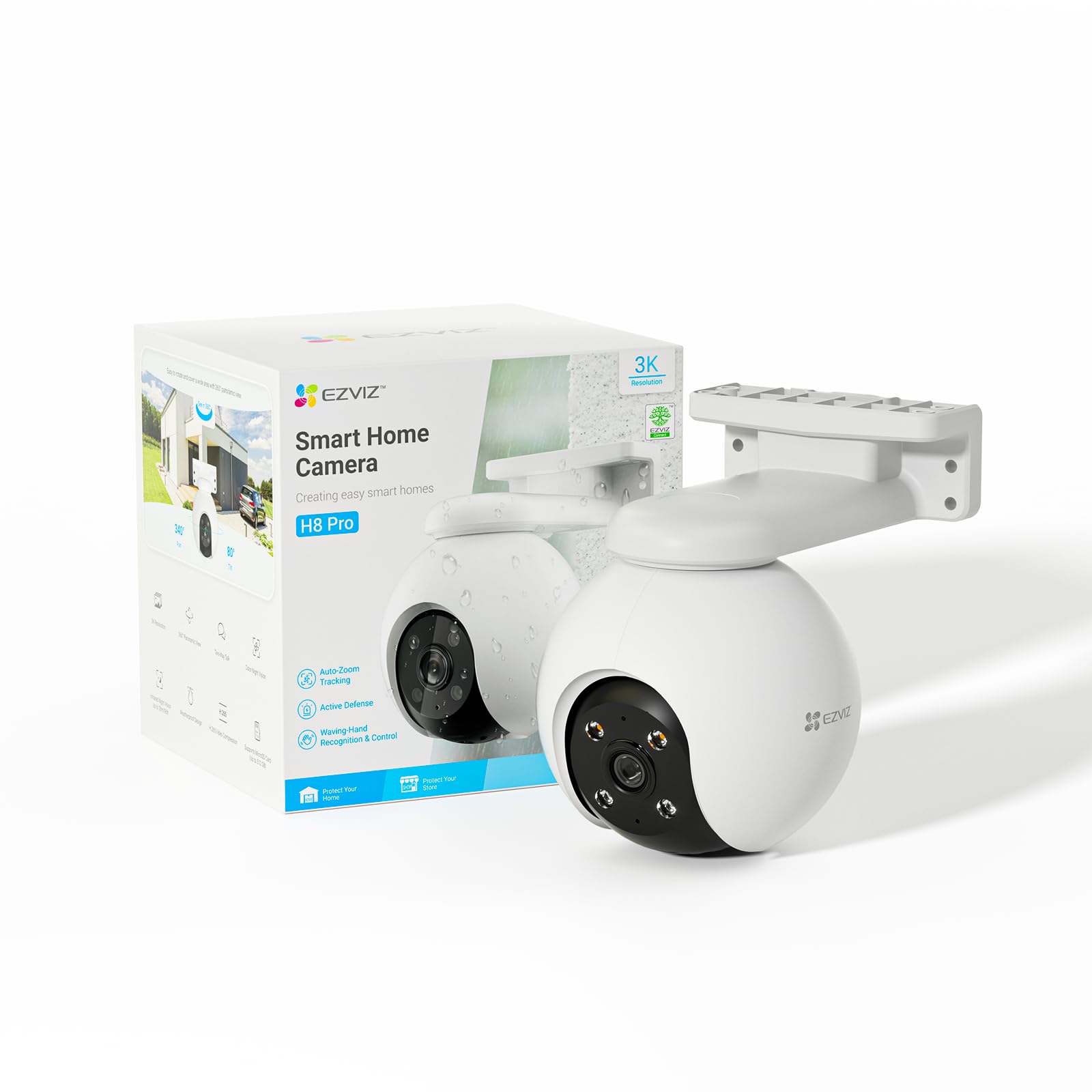EZVIZ360 Outdoor Auto-Zoom Tracking Security Camera, 3K, 12 Pre-Set dots Tracking,Waving-Hand Recognition, Color Night Vision, AI-Powered Person & Vehicle Detection, Two-Way Talk | H8 Pro 3K