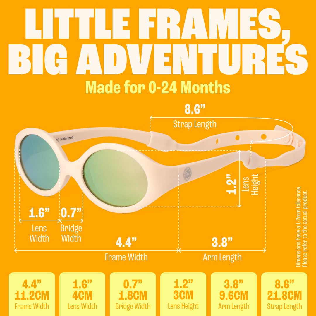 BABY SUNNIES Polarisierte Baby Sonnenbrille mit Riemen - 0-24 Monate, UV Schutz, Bruchsicher, BPA Freie Baby Sonnenbrillen