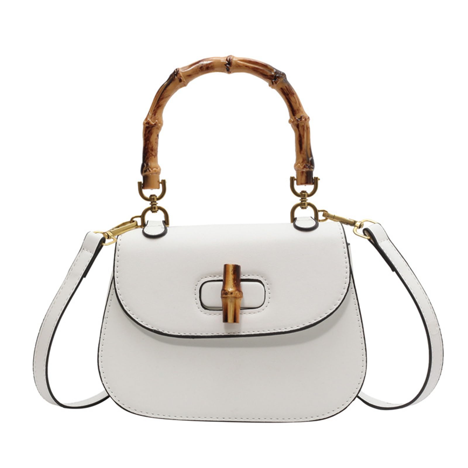Leather Tote Handbags for Women Vintage Bamboo Handle Satchel Crossbody Shoulder Purse Genuine Leather Bags