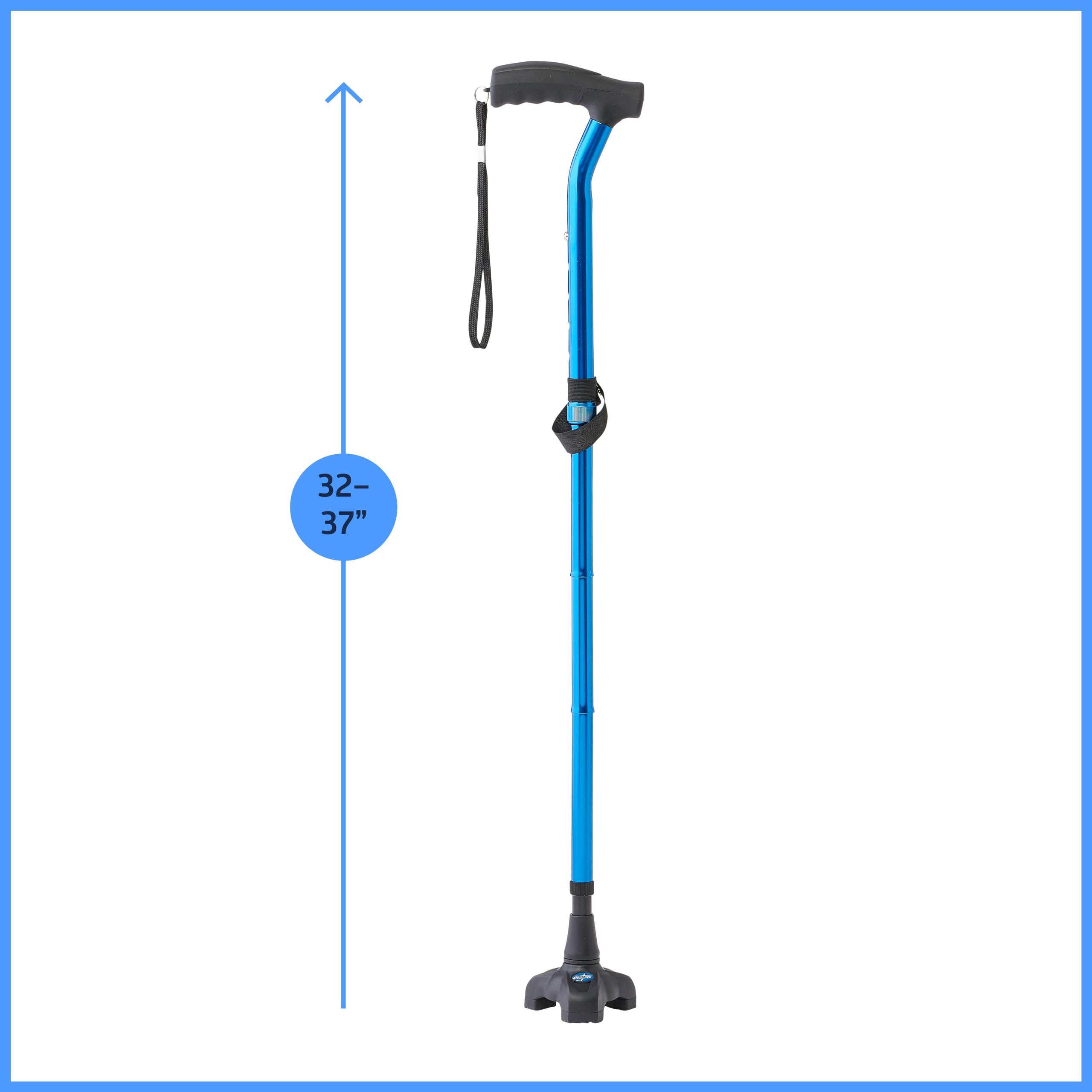 Medline TriGlide Bastón plegable, imita el movimiento del tobillo, ajusta de 32 a 37 pulgadas, capacidad de 350 libras, color azul, para personas mayores y adultos mientras caminan, equilibran, ayuda