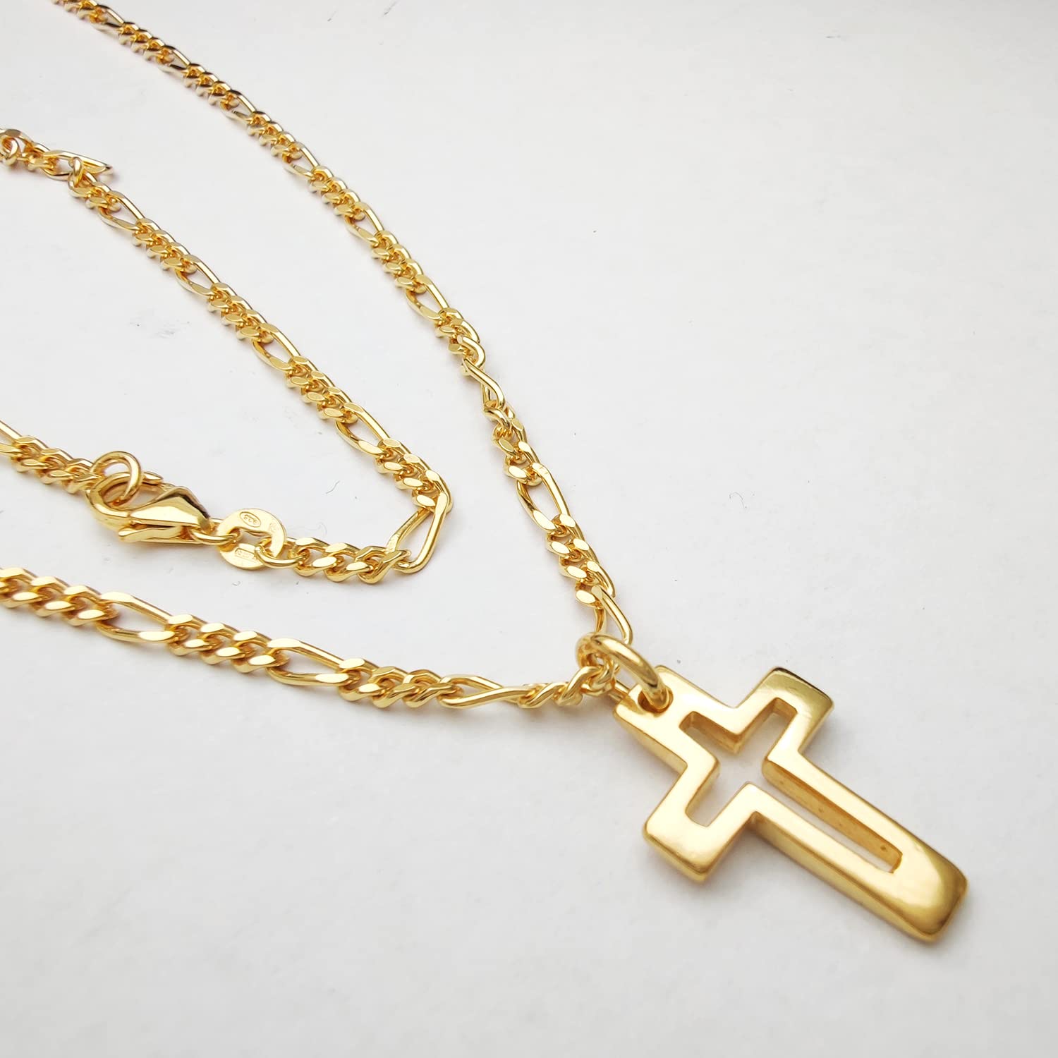 Collana girocollo da uomo ragazzo in argento 925 placcato oro giallo,catena grumetta con pendente a forma di croce crocifisso