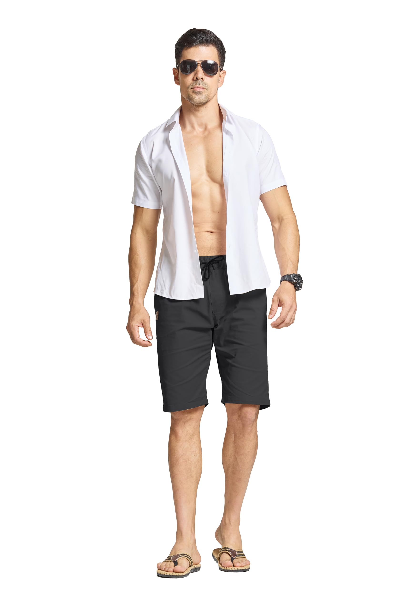 HCSS Short Homme Chino de Sport Décontracté en Coton Taille élastique avec Poches