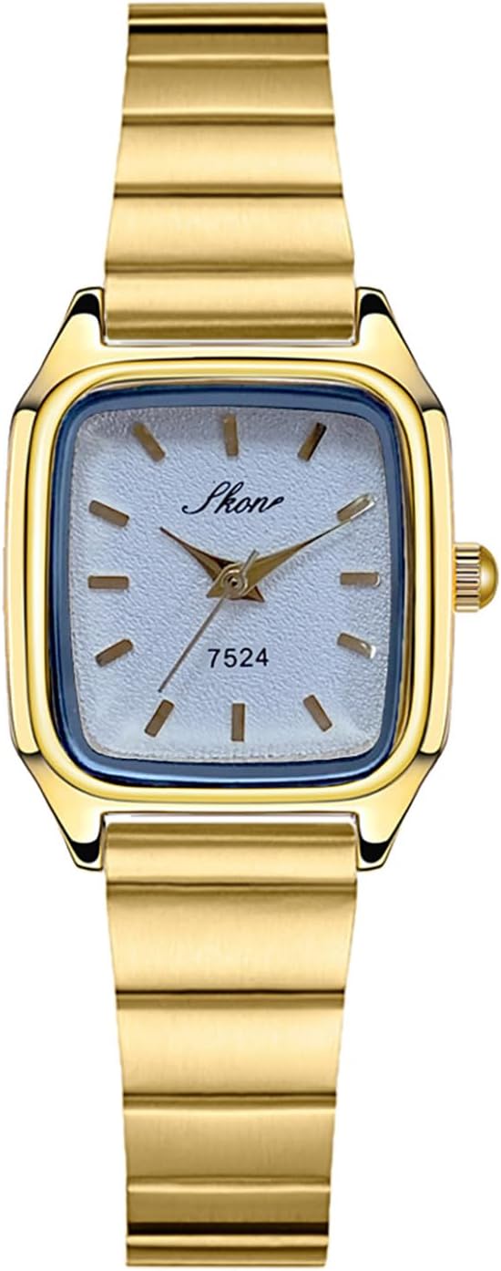 PASOY Watch for Women Dress Wirst Watch Stainless Steel Strap, Classic Vintage Simple Small Square Quartz Wristwatch
