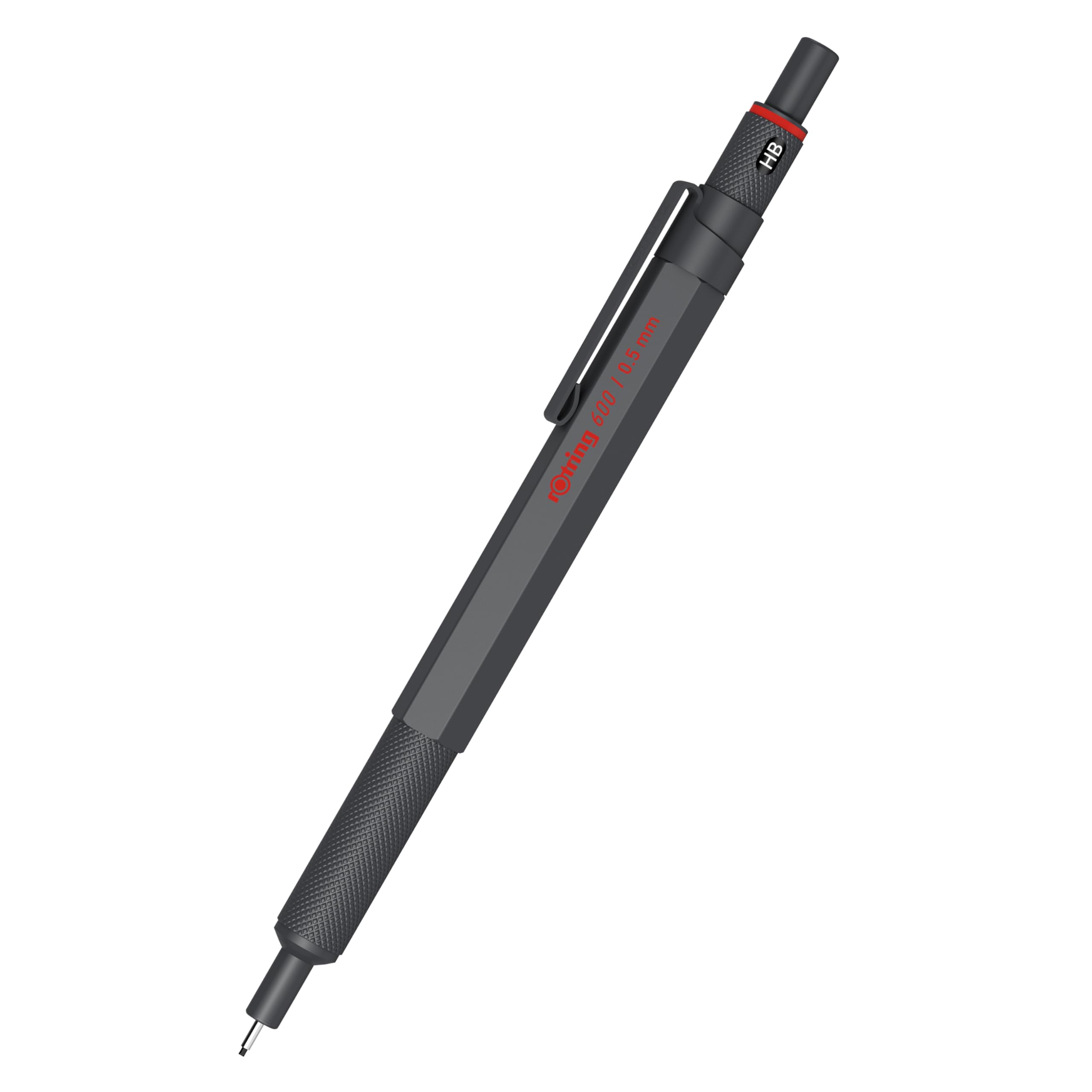 rOtring 600 Mechanical Pencil | HB Lead, 0.5 mm | All-Metal Body Propelling Pencil | Dark Stone | Non-Slip Knurled Grip & Hexagonal Barrel | Set with extra Leads - Image 3