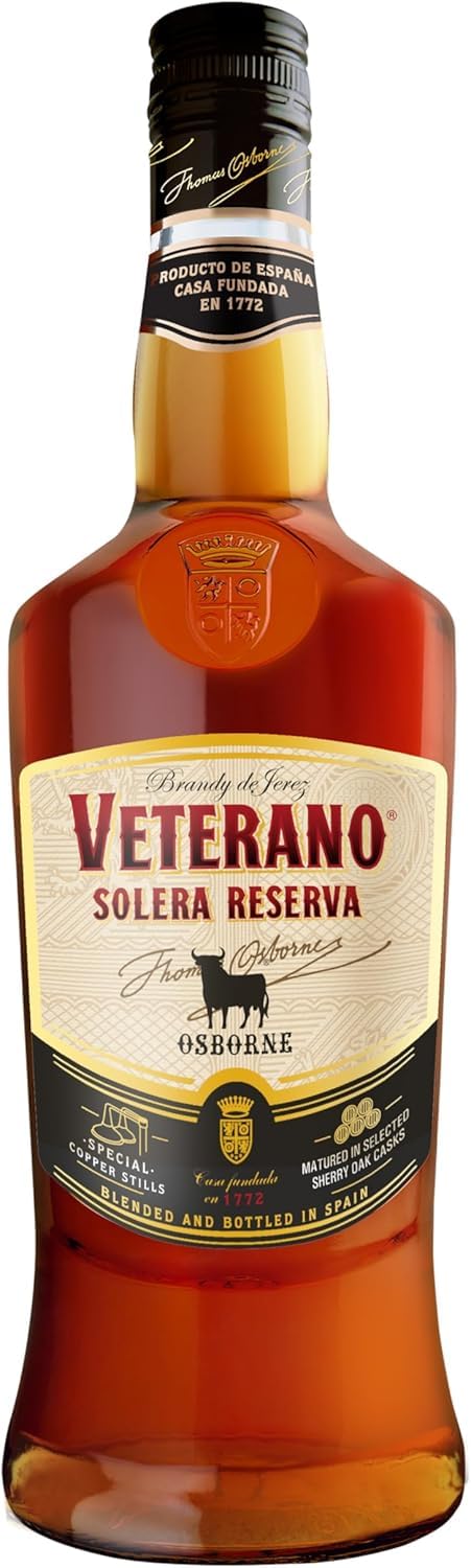 Osborne Veterano Reserva – Brandy de Jerez Solera Reserva aus Spanien, hergestellt nach dem Solera-Verfahren in edler Geschenkpackung mit 36% vol. (1x 0,7l)