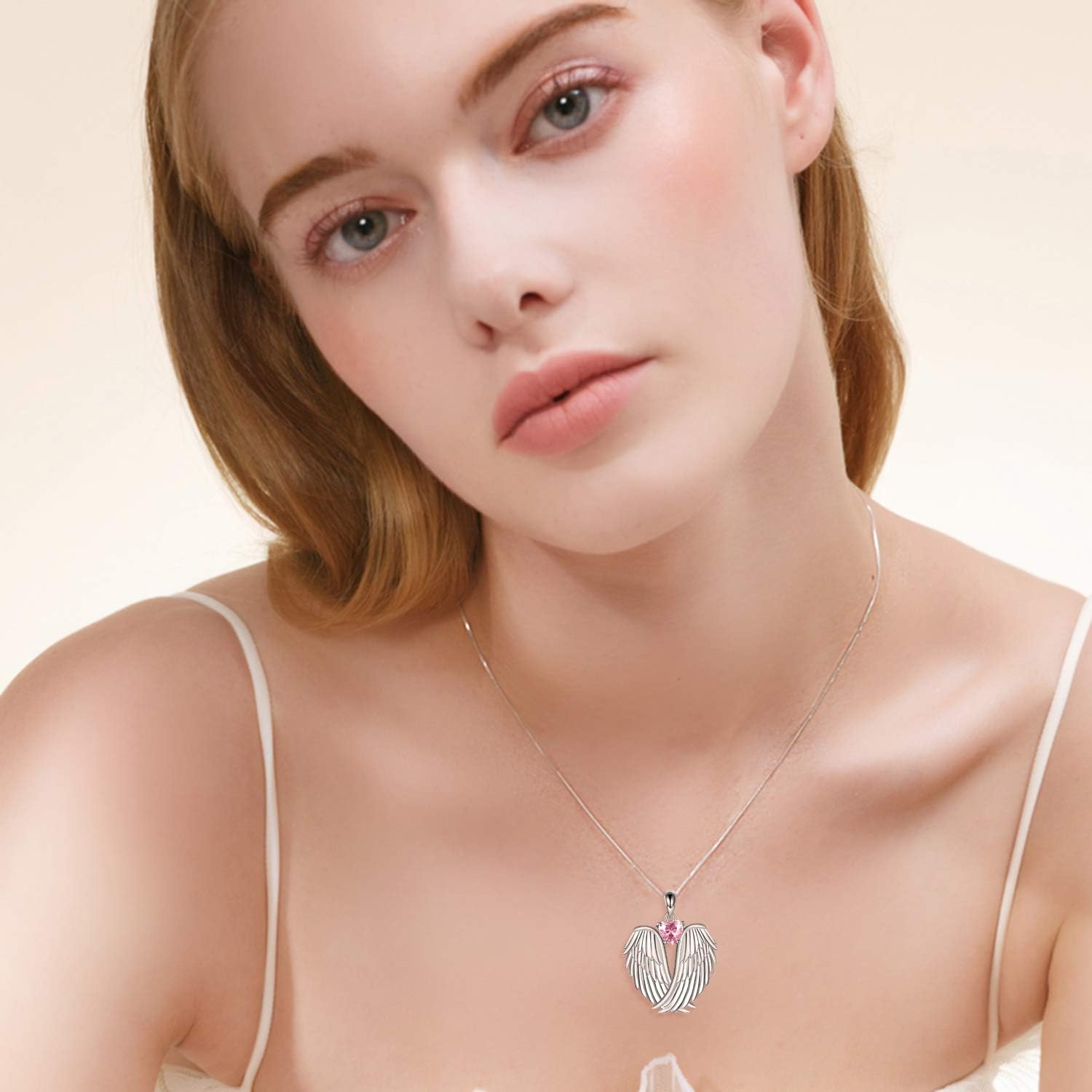 YFN Angel Wings Necklace 925 Sterling Silver Guardian Angel Wings Pendant Necklace Birthstone Necklace for Women Girls Christmas Jewelry Gifts - Image 6